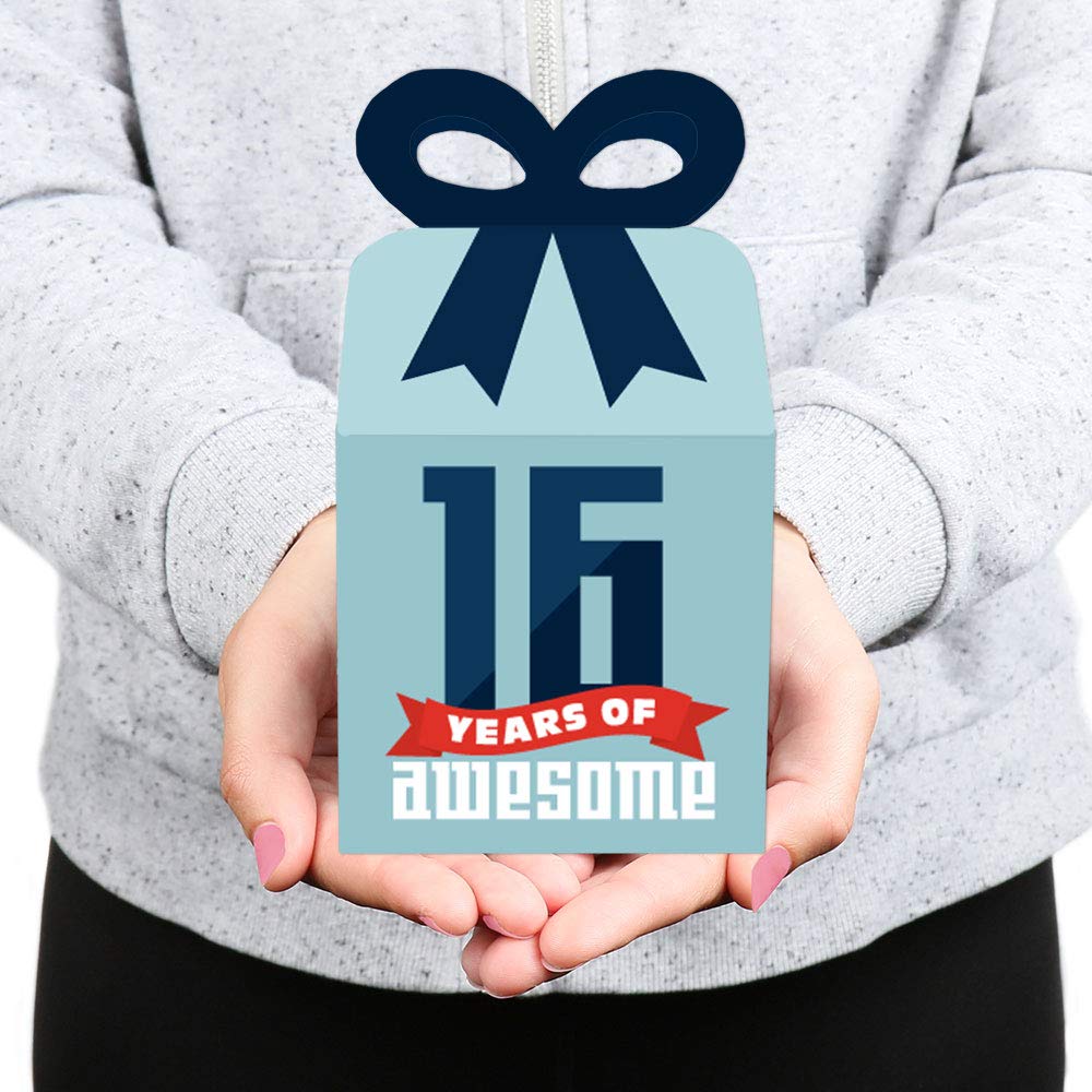 Sweet 16 Birthday Party Favor Boxes - Set of 12 Square Gift Boxes for Boys 16th Birthday - Perfect for Sweet Sixteen Party Decorations & Teen Gift Giving