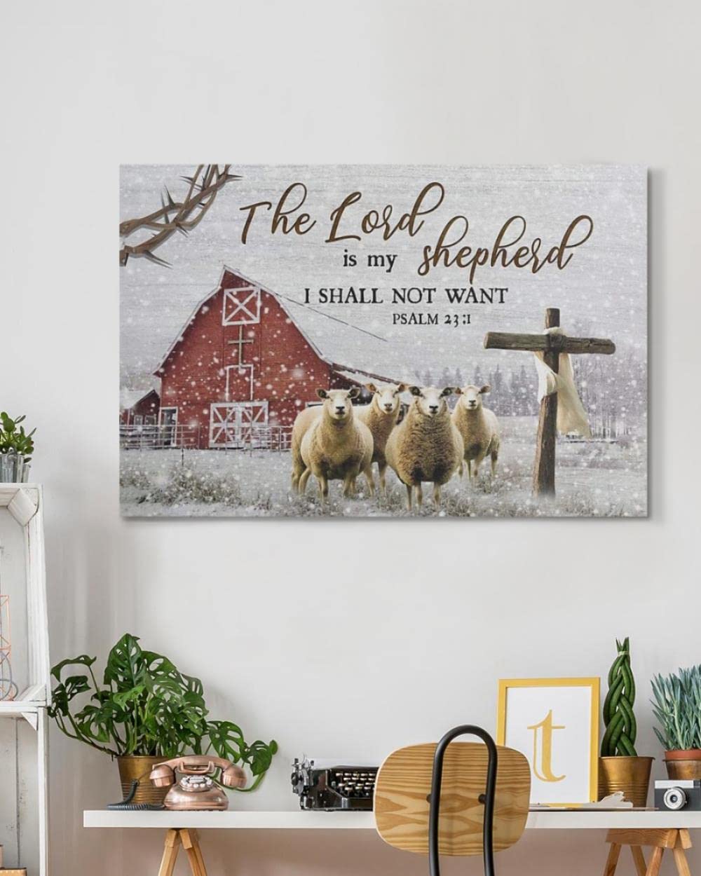 Inspirational Psalm 23:1 Christian Wall Art - 'The Lord Is My Shepherd' Jesus Canvas Print for Christmas Decor, Home & Church