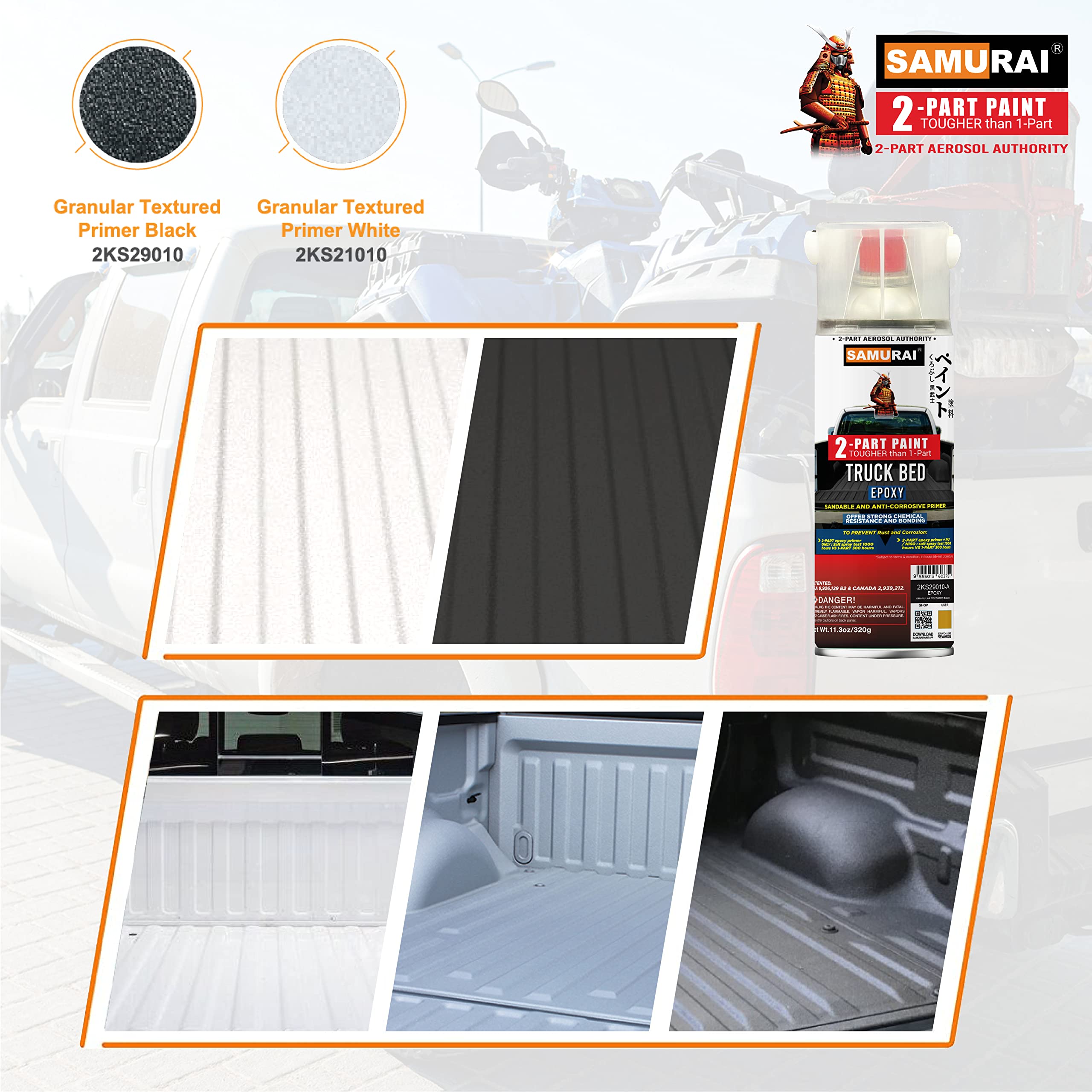 Samurai Epoxy Primer Spray Paint for Truck Bed Liner - Professional Granular Textured Primer Black (3-Pack) | Durable Protection for Car & Truck Repair, DIY Auto Body Projects & Vehicle Maintenance