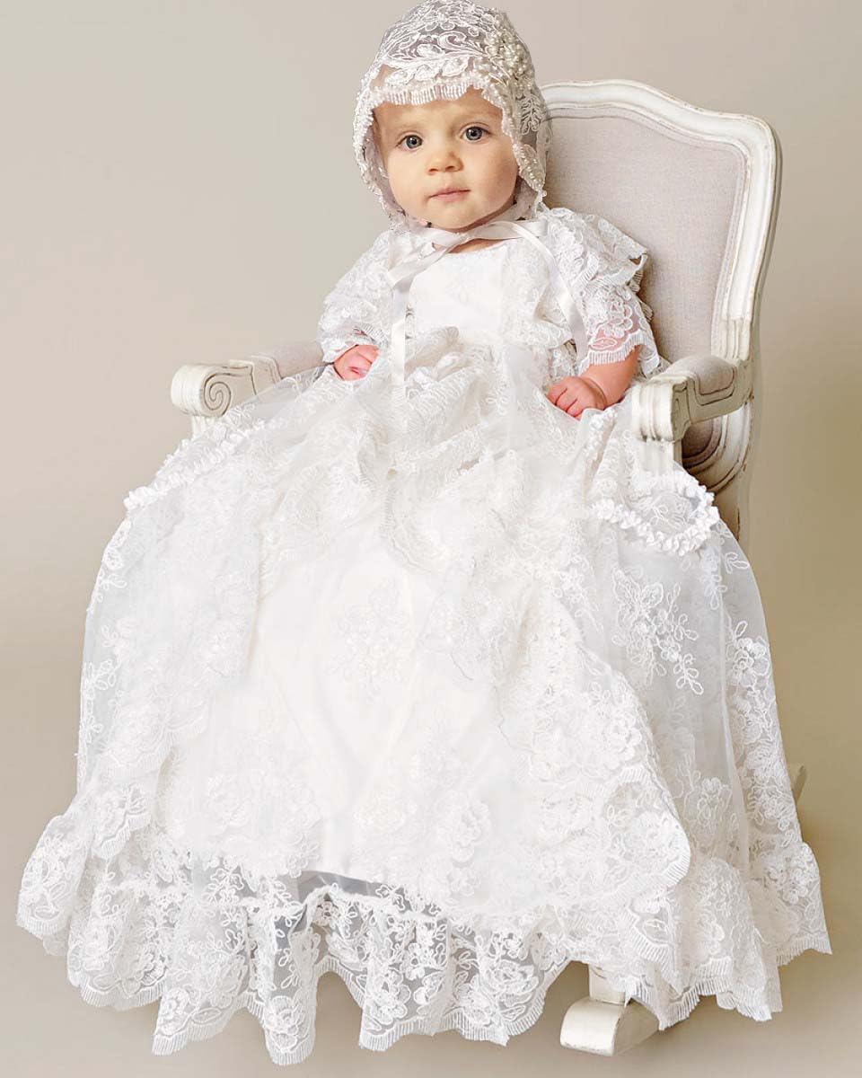 Beautiful White Lace Christening Gown for Baby Girls - Elegant Baptism Dress for Newborns & Infants - Perfect for Christenings, Baptisms & Special Occasions