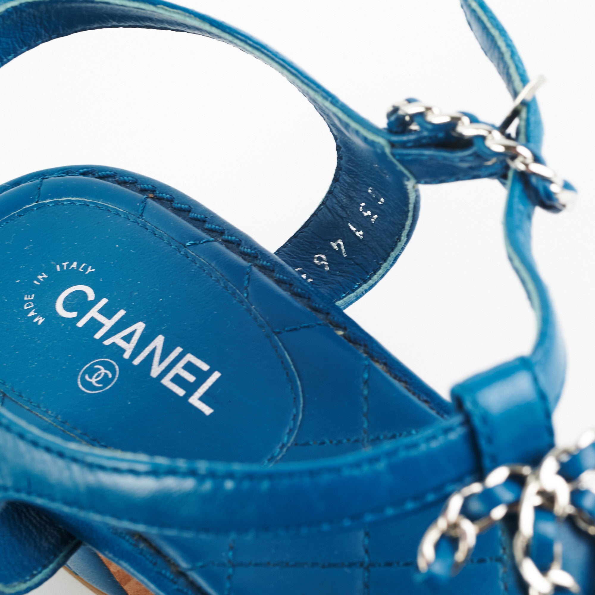 Chanel Blue Leather Sandals for Women - Size 39.5 EU (US 9) - Comfortable Luxury Summer Shoes for Beach, Vacation & Casual Outings