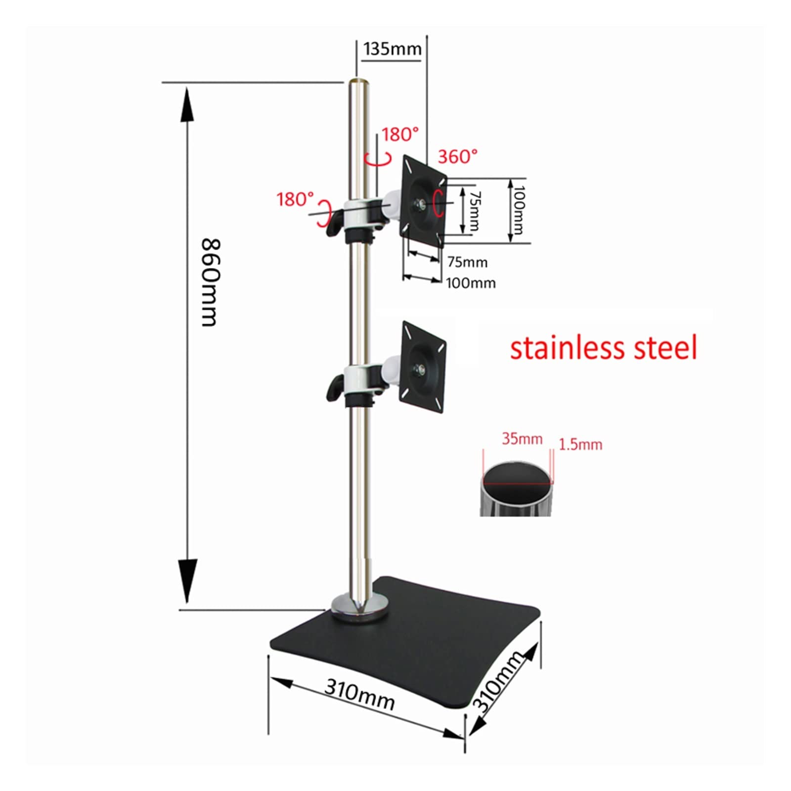 DL-T300-285S Heavy Duty Steel Monitor Stand - Adjustable Pivot & Rotate Base for 10