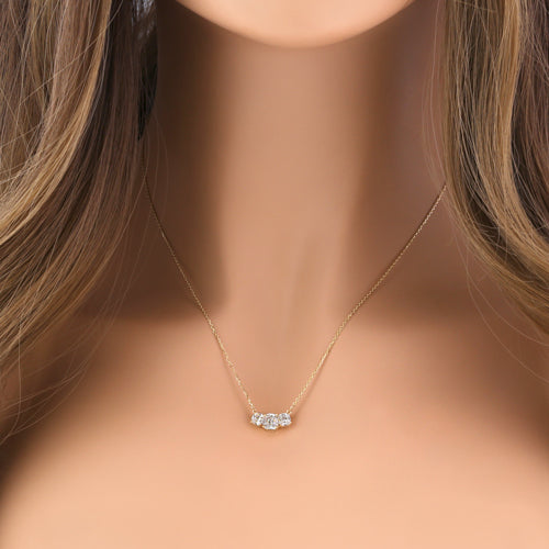 14K Solid Yellow Gold Triple Cushion Cubic Zirconia Pendant Necklace for Women - Elegant Jewelry Gift for Anniversary, Birthday & Special Occasions