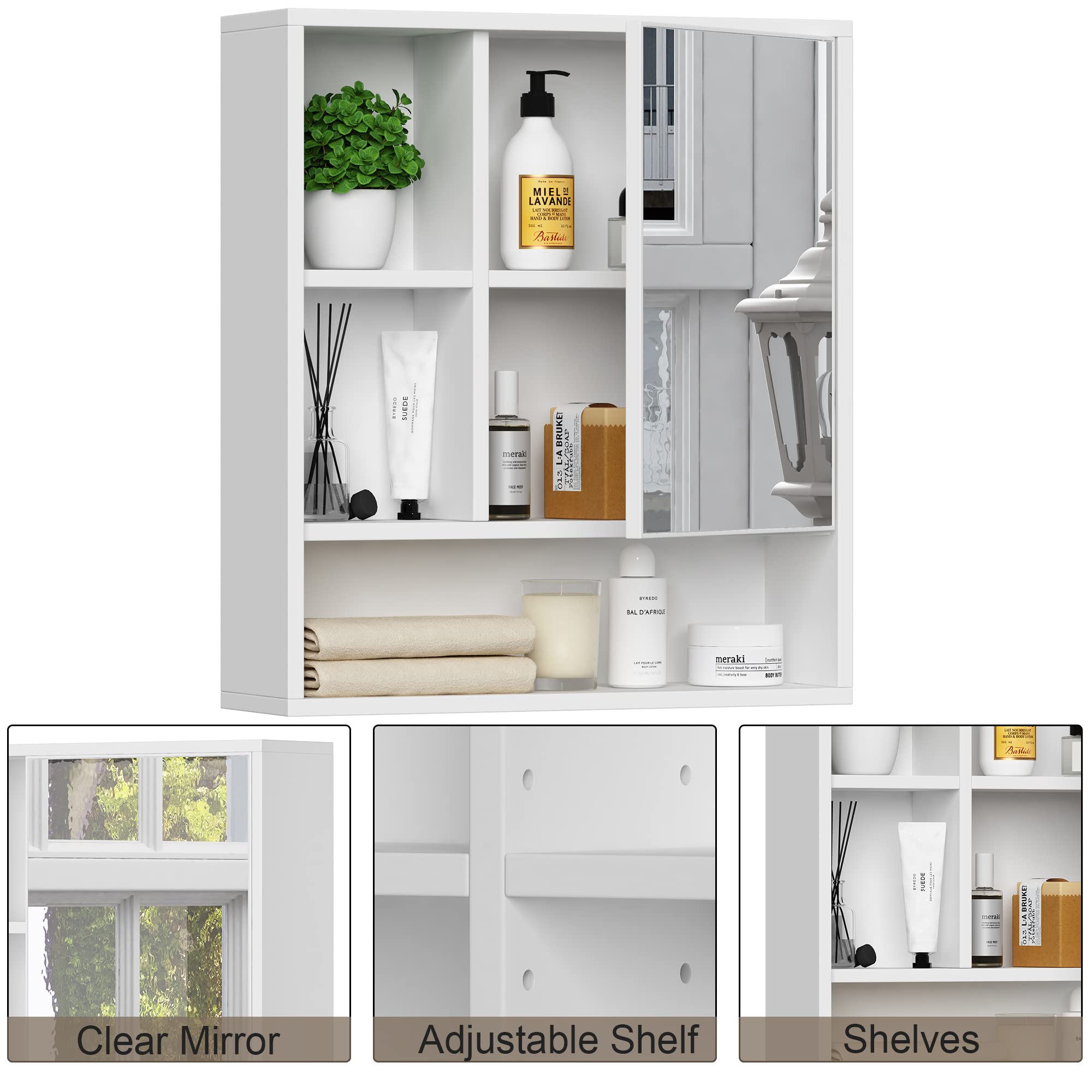 ChooChoo White Bathroom Wall Mirror Medicine Cabinet - Single Door with Adjustable Shelf, Space-Saving Over-The-Toilet Storage Organizer for Bathroom Essentials | Perfect for Small Bathrooms, Powder Rooms & Apartment Living