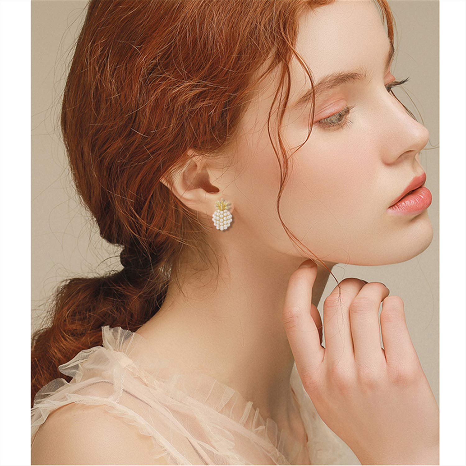 ANDPAI Unique Handmade Classic Imitation Pearl Pineapple Stud Dangle Earrings for Women - Fashion Jewelry Gift for Birthday, Party & Summer Outfits