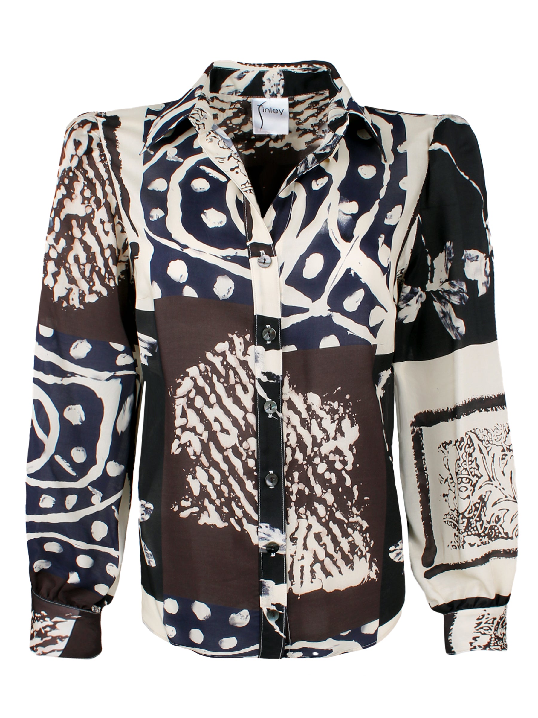 Collette Long Sleeve Blouse - Elegant Asian Abstract Print Women's Top for Work, Date Night & Special Occasions