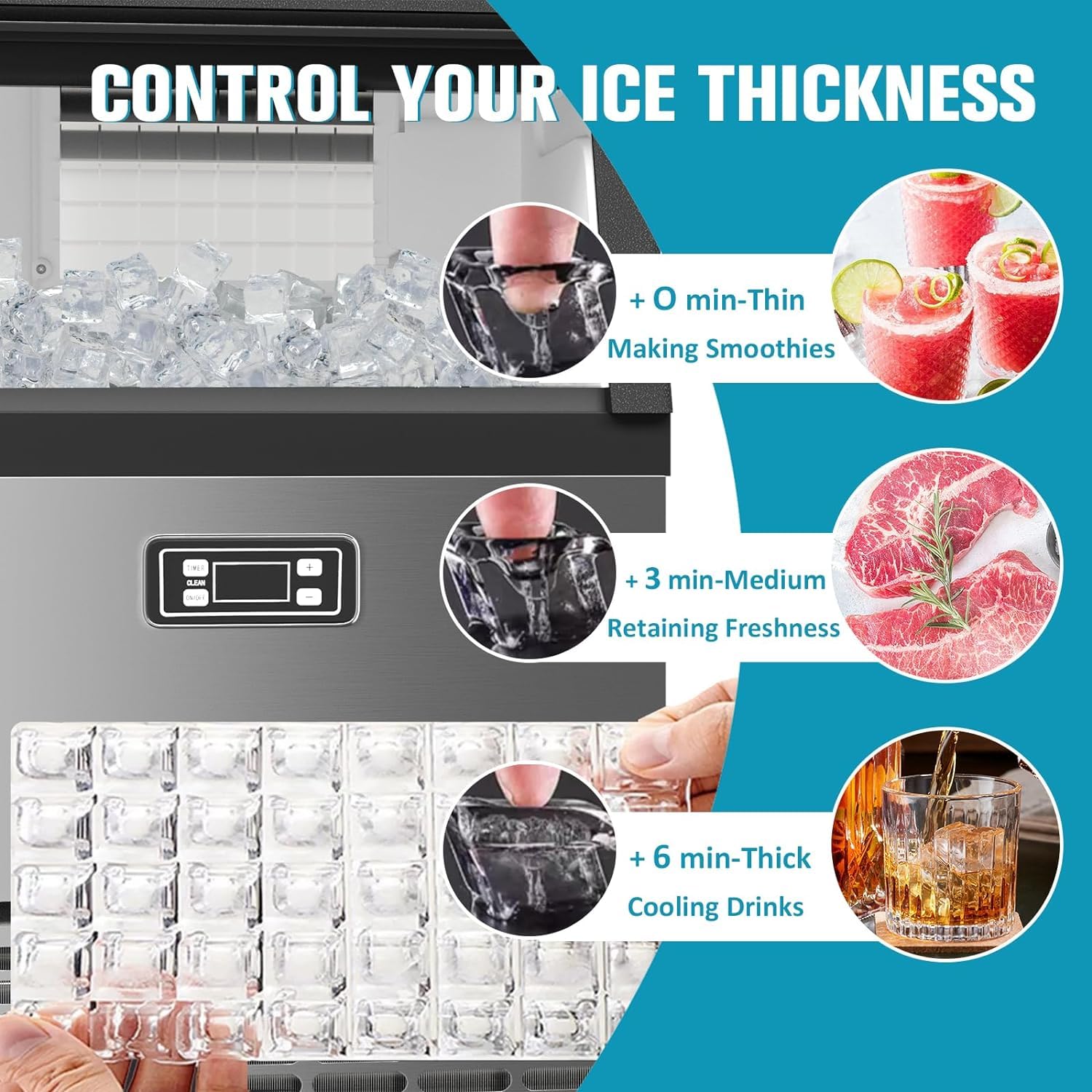 120lbs/24H Commercial Ice Maker Machine - Stainless Steel Under Counter Ice Maker with 33lbs Storage, 48 Cubes/11mins, Self-Cleaning - Perfect for Restaurants, Bars, Hotels, and Home Use