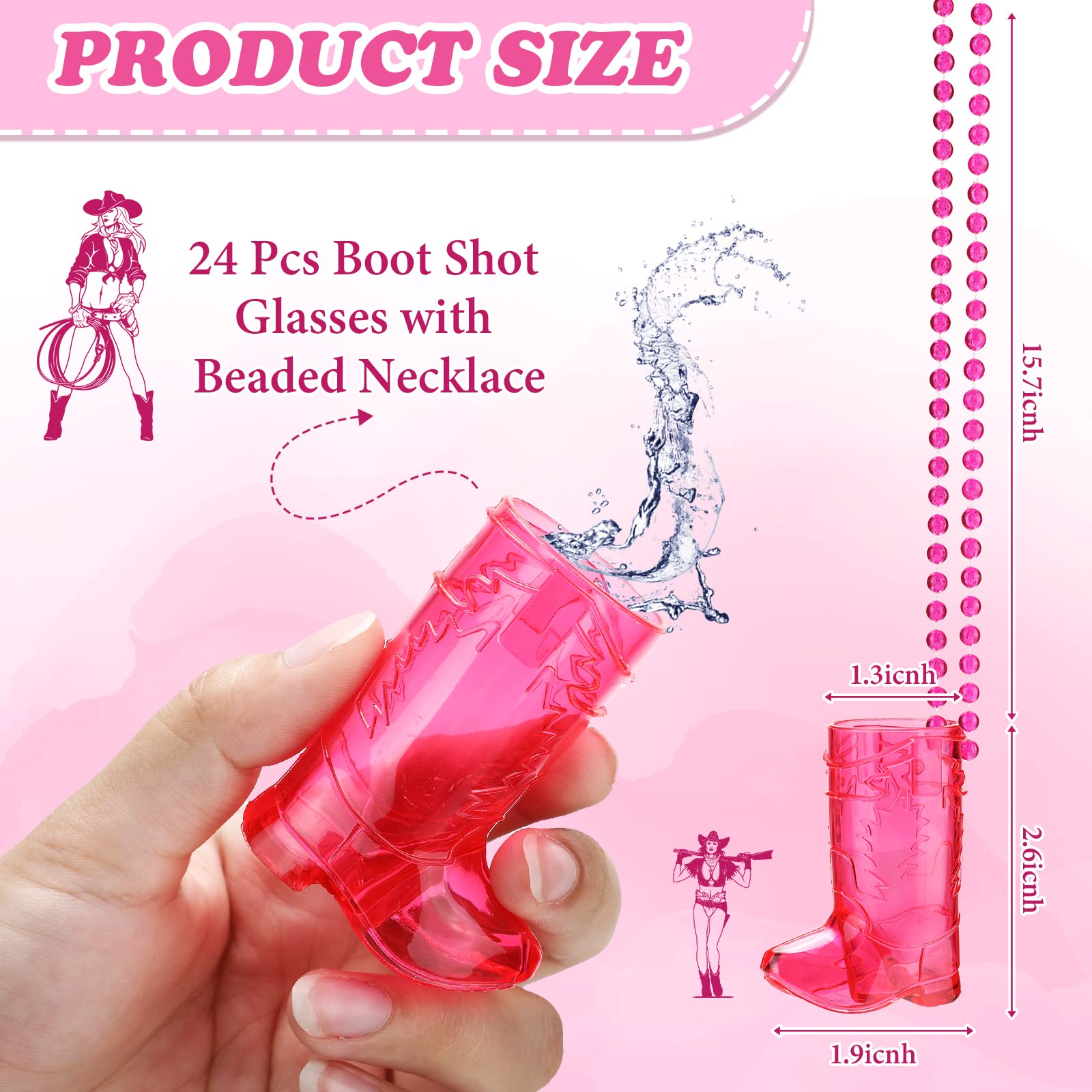 24 Pcs Cowgirl Shot Glass Necklace - Plastic Beaded Shot Glasses for Bachelorette Party, Wedding, Birthday & Carnival Events - Perfect for Bridal Showers, Western Themed Parties & Fun Group Activities (Transparent Rose)