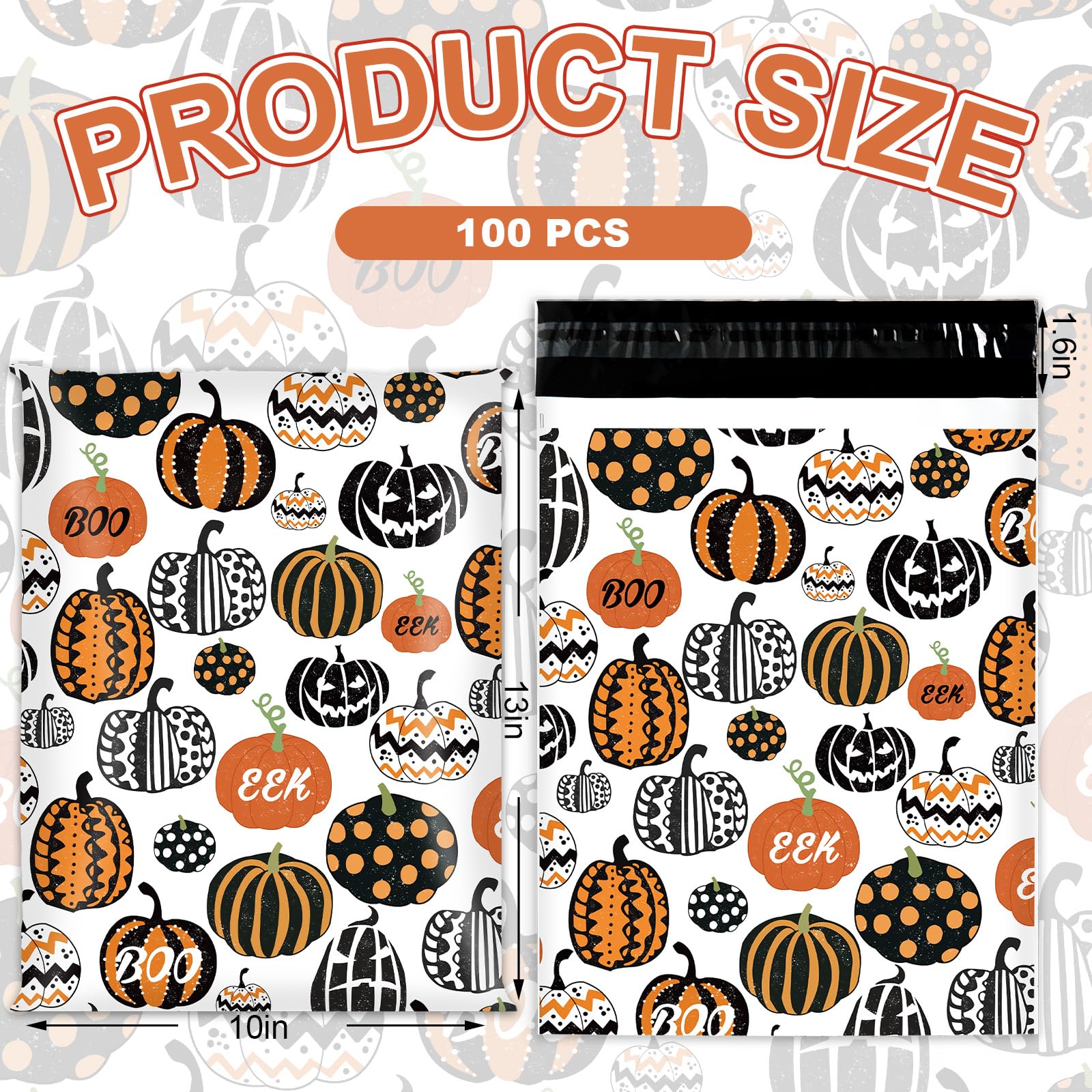 100Pcs Halloween Poly Mailer Bags 10x13 Inch - Orange & Black Pumpkin Design Self-Seal Mailing Envelopes for Small Business, Clothing & Apparel | Perfect for Ecommerce Shipping, Party Favors & Spooky Gift Packaging