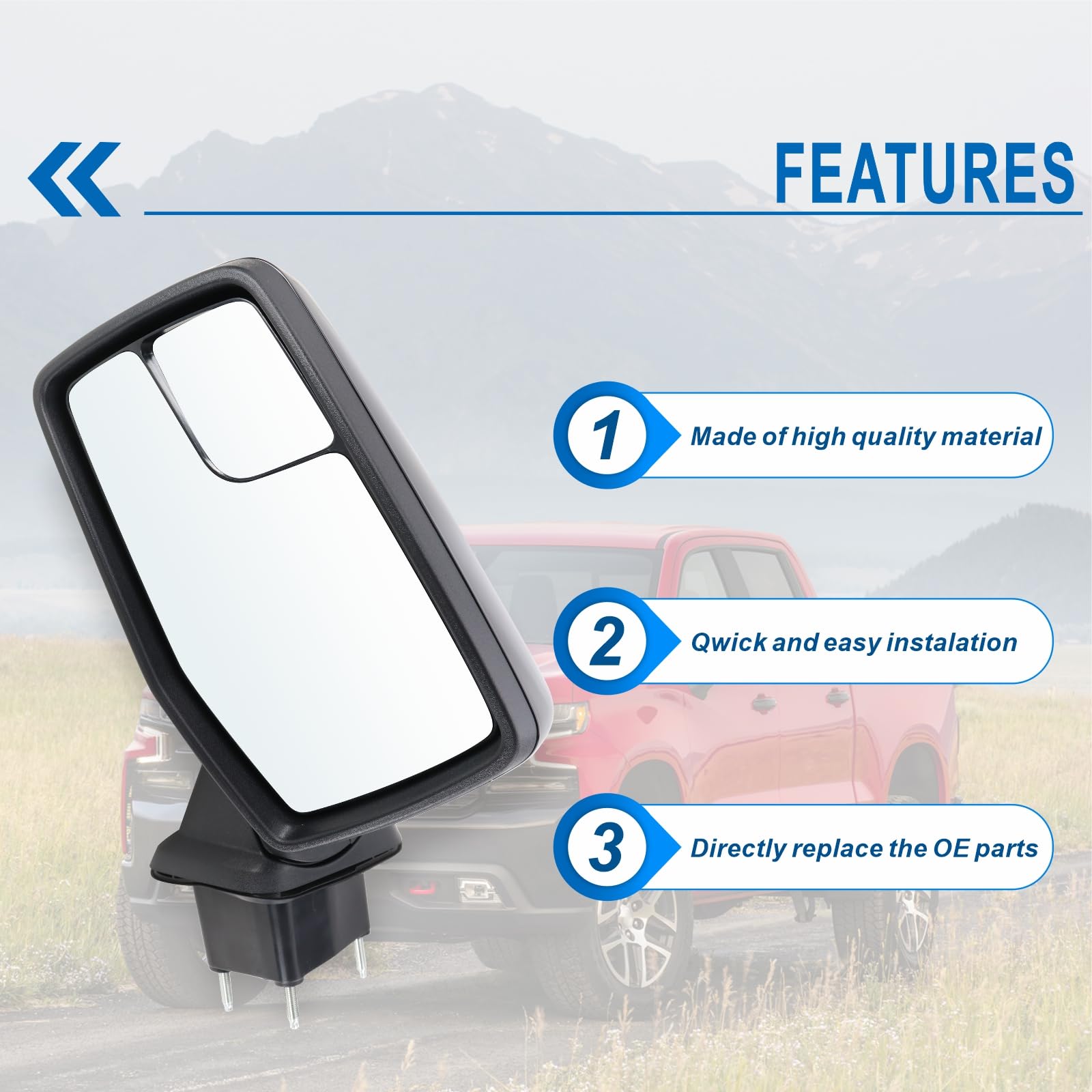 2019-2025 Chevy Silverado 1500 Left Driver Side Power Heated Manual Folding Mirror Replacement - Compatible with GM1320583 (5 Pins) - Perfect for Winter Driving & Truck Upgrades