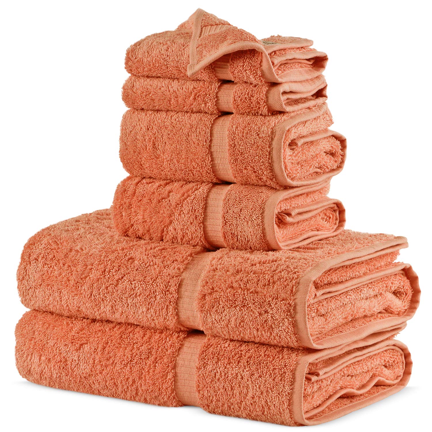 Premium 100% Turkish Cotton Bath Towel Set - 6 Piece (Coral) | Ultra Soft & Absorbent for Spa, Beach & Luxury Bathroom