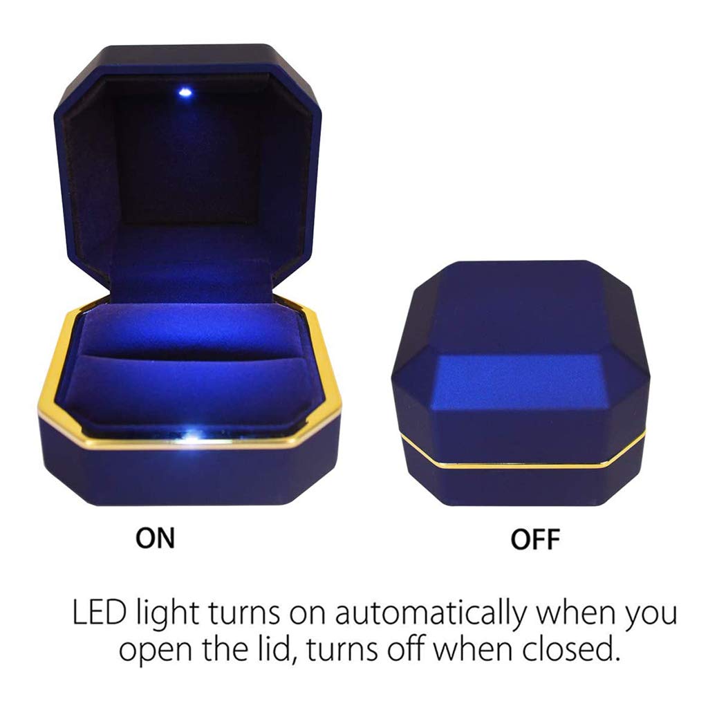 Luxury Velvet Ring Box with LED Light - Square Wedding Jewelry Gift Box for Proposal, Engagement & Wedding - Perfect for Surprise Proposals, Anniversary Gifts & Bridal Accessories (Black)