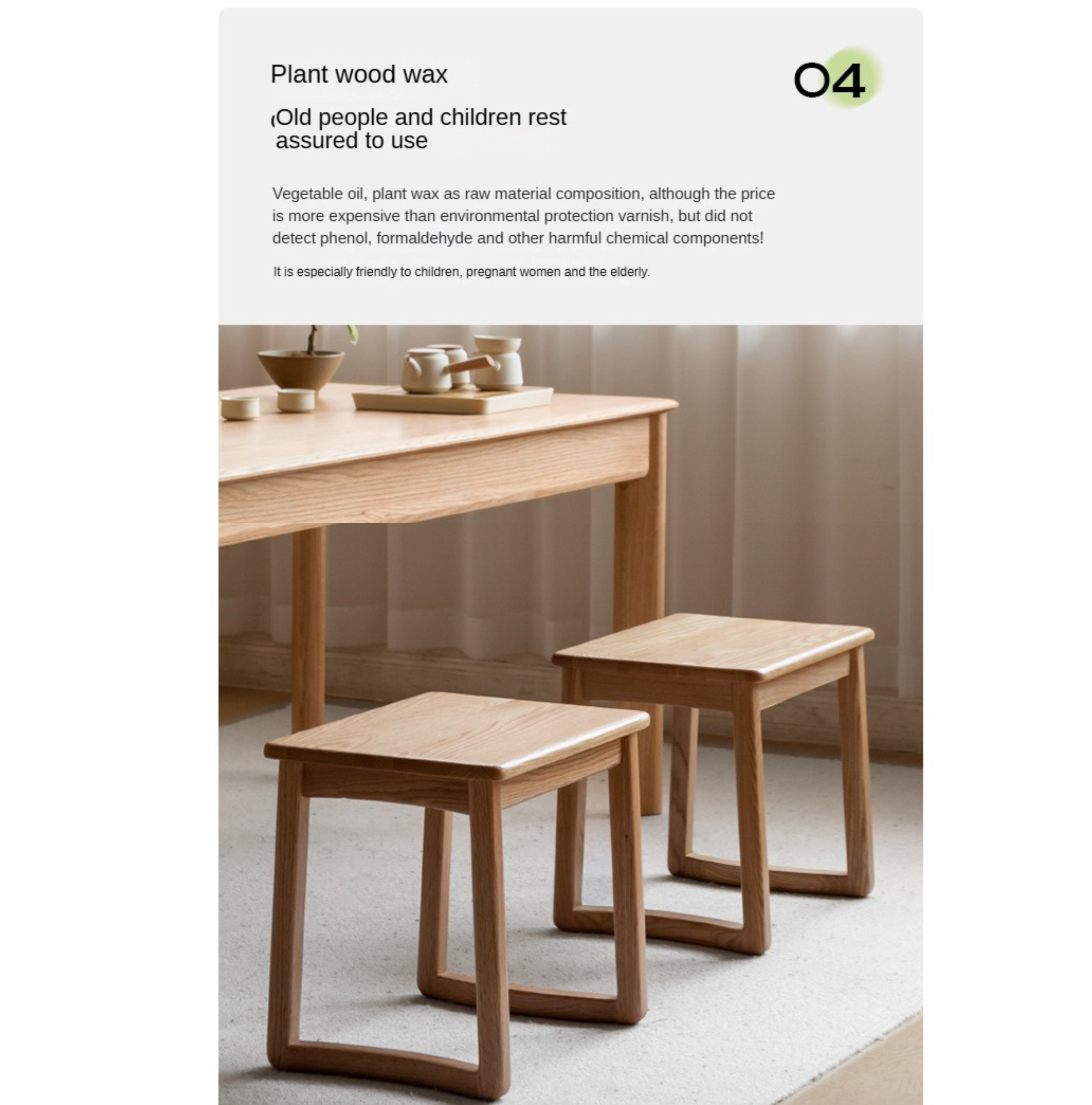 Premium Oak & Ash Solid Wood Tea Stool - Handcrafted Rustic Side Table for Living Room, Bedroom, or Balcony - Perfect for Tea Ceremonies, Reading Nook, or Decorative Accent
