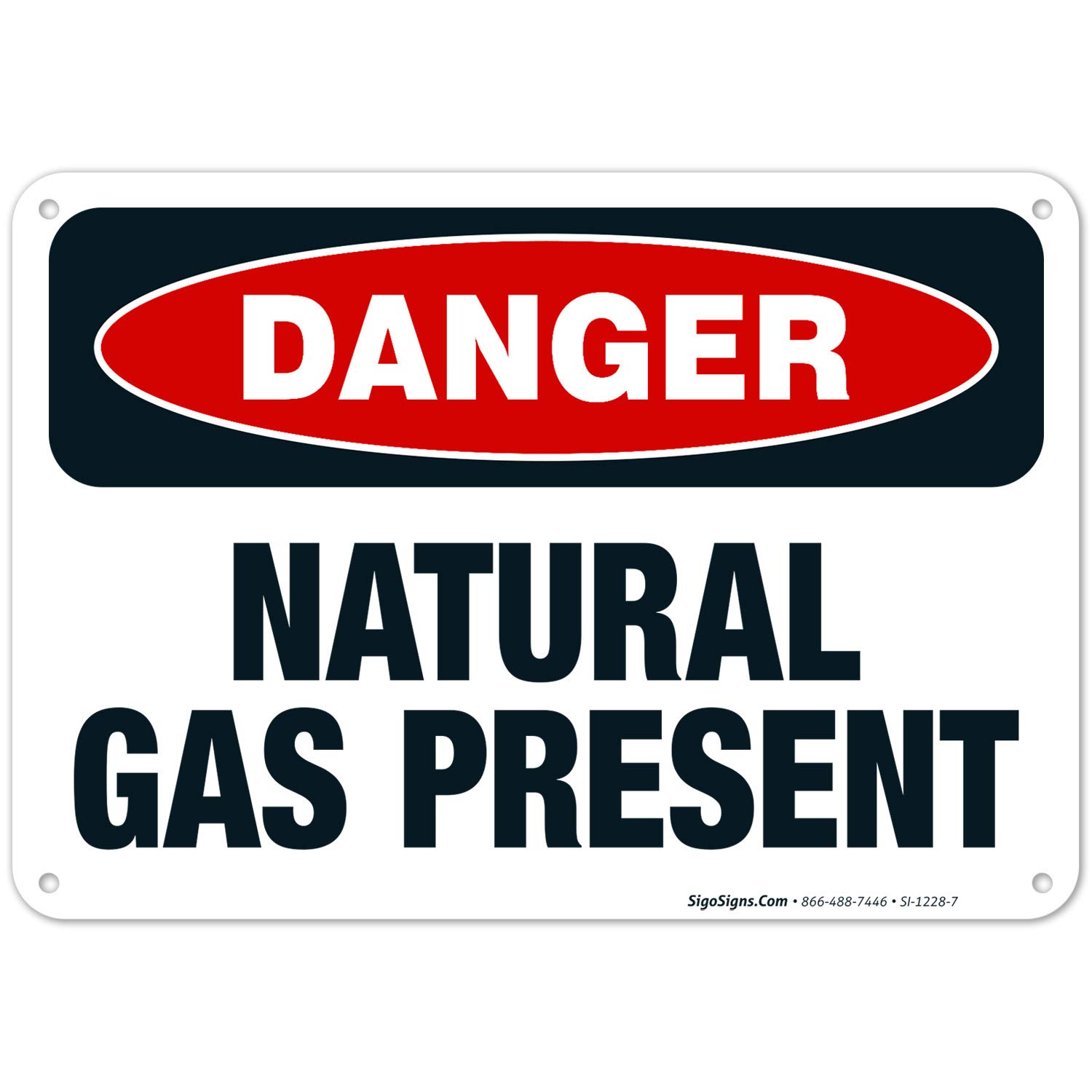 Danger Natural Gas Present Sign - OSHA Compliant 10x7 Inch Rust-Free Aluminum Safety Sign, Fade Resistant for Indoor/Outdoor Use - Made in USA | Perfect for Construction Sites, Factories & Hazardous Areas