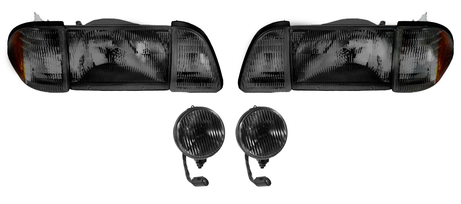 1987-1993 Mustang GT Stock Smoked Headlights with Amber Sides & Fog Lights - Upgrade Your Classic Mustang for Night Driving & Show Car Style