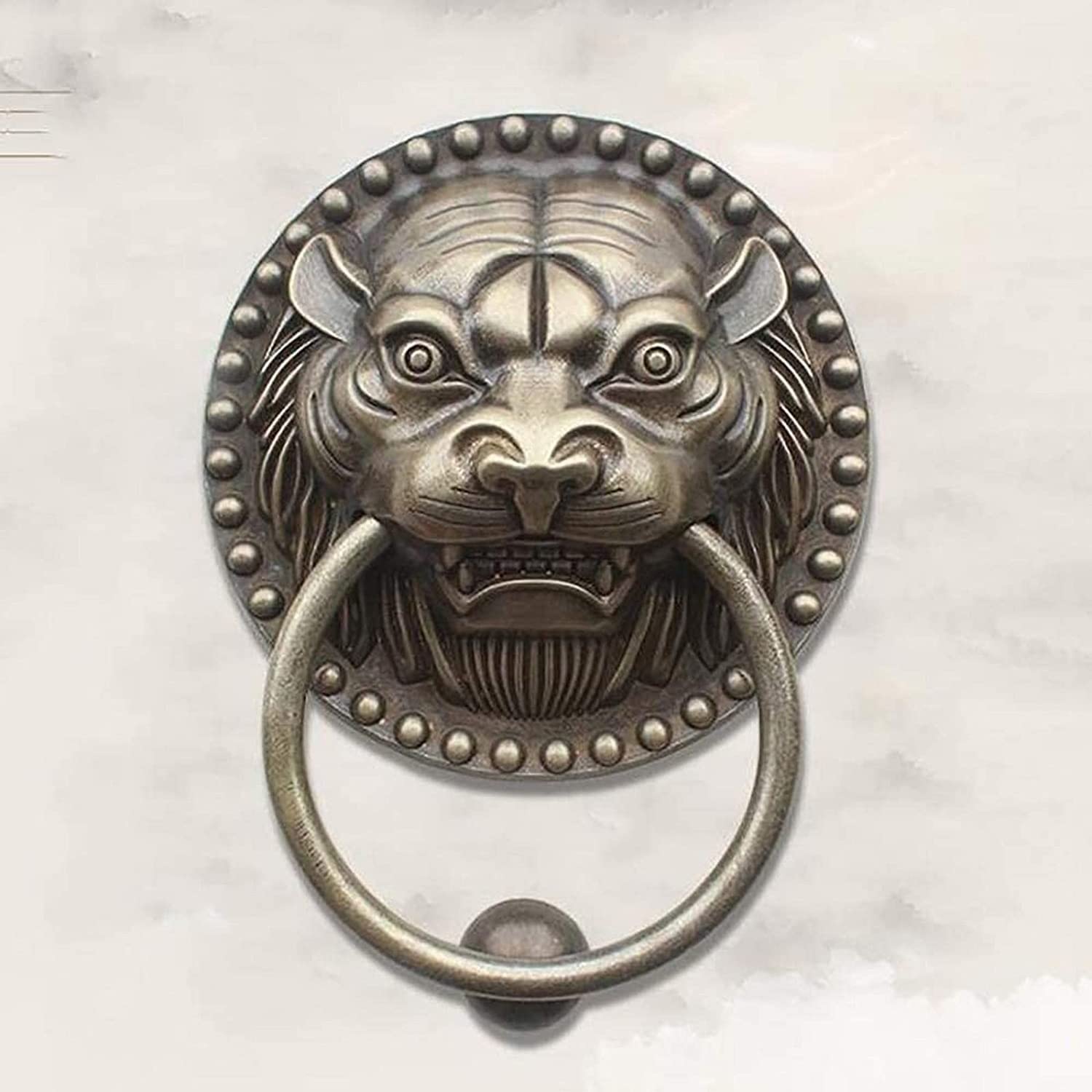 Antique Brass Door Knocker - Vintage Round Door Handle 10cm, Chinese Style Retro Hardware for Home Decor & Front Entryway - Perfect for Traditional Houses, Rustic Cabins & Themed Restaurants