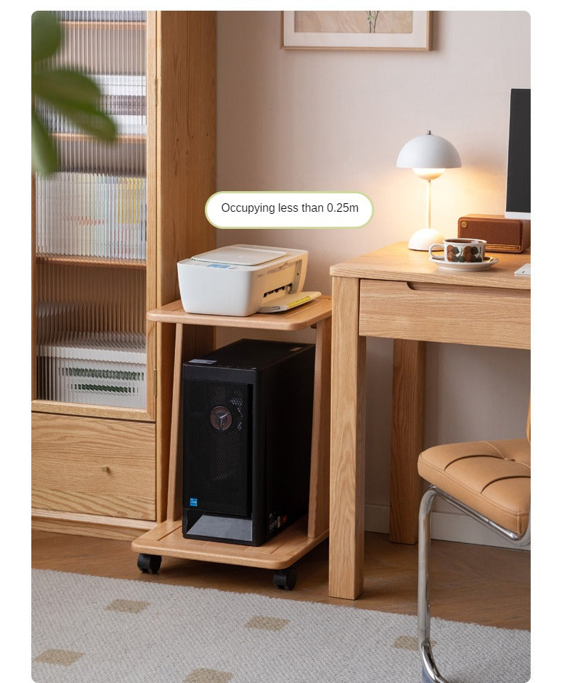 Solid Oak Wood Rolling Storage Cart - Mobile Organizer for Kitchen, Bathroom, or Office Use