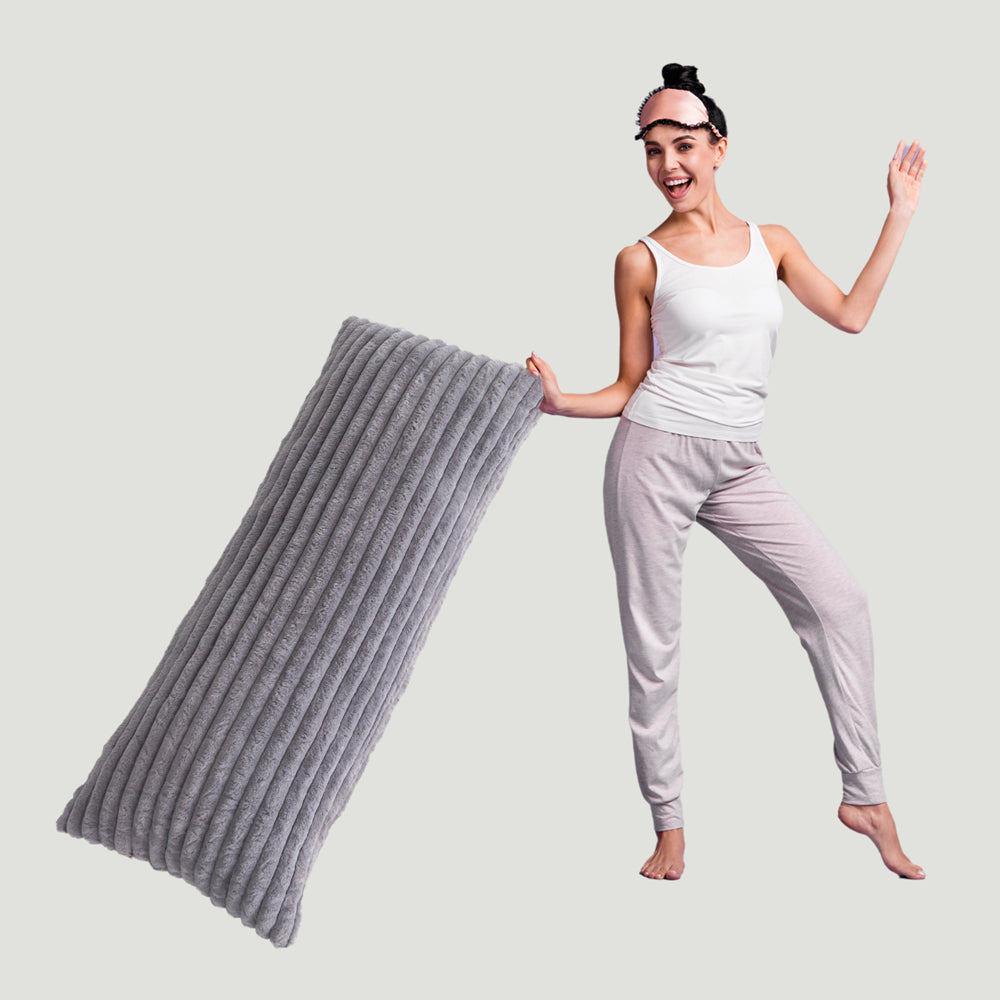 MAXYOYO Ultra Soft Striped Faux Fur Body Pillow for Adults - 20x54 Inch Grey Large Hugging Pillow - Perfect for Sleeping, Lounging & Pregnancy Support