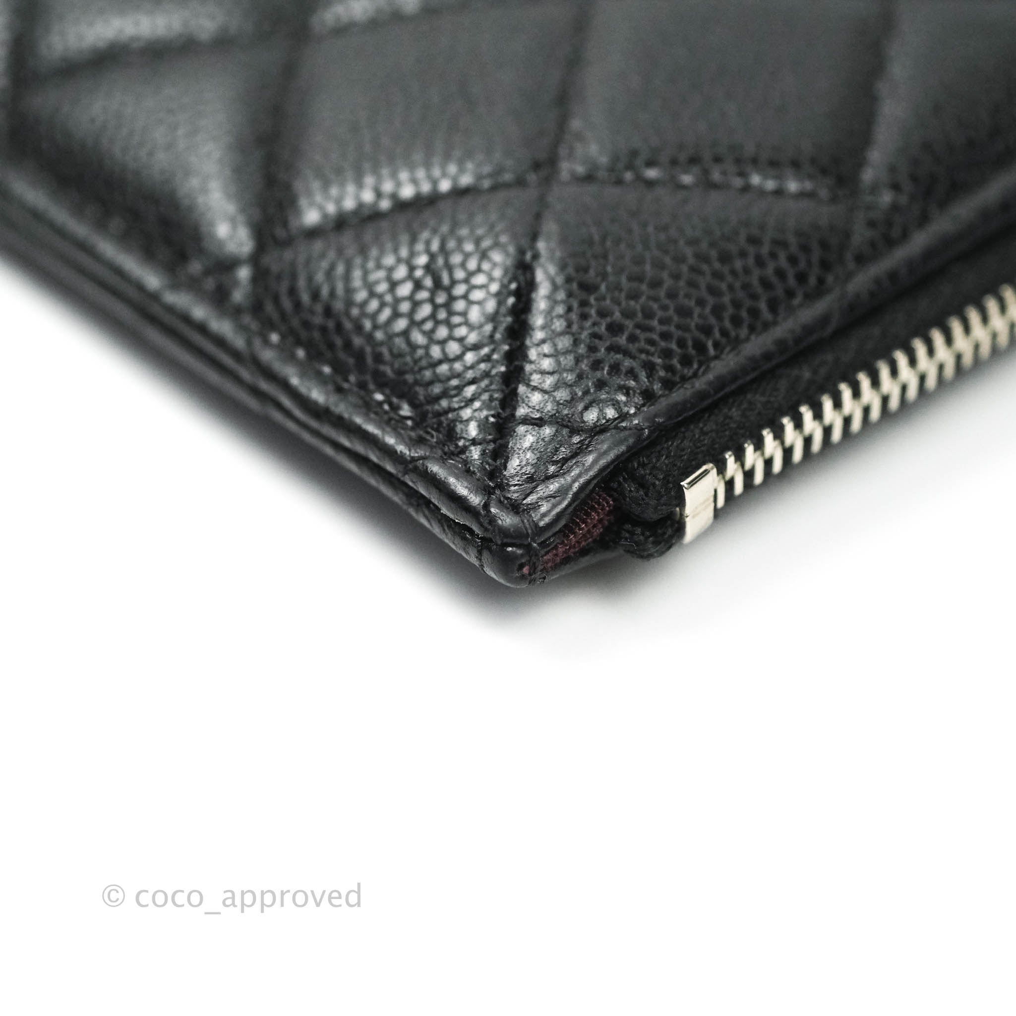 Chanel Classic Flat Black Caviar Leather Wallet Pouch with Silver Hardware - Luxury Compact Card Holder for Women | Perfect for Everyday Use, Travel & Gifts