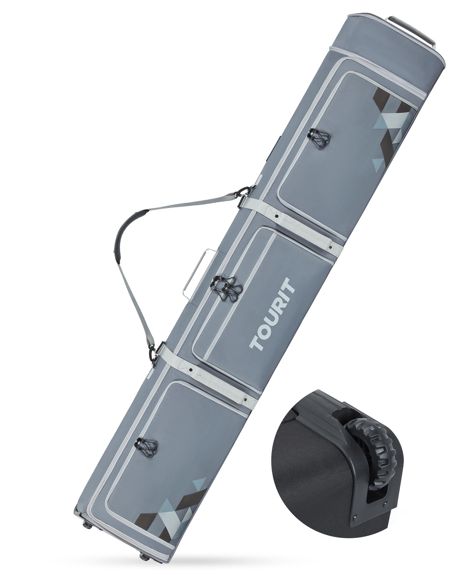 TOURIT Wheeled Ski and Snowboard Travel Bag - Padded Protection for Air Travel, Extendable 170-185cm (67-73in) - 3 Exterior Pockets for Boots, Helmets & Goggles - Perfect for Winter Sports Vacations and Mountain Getaways