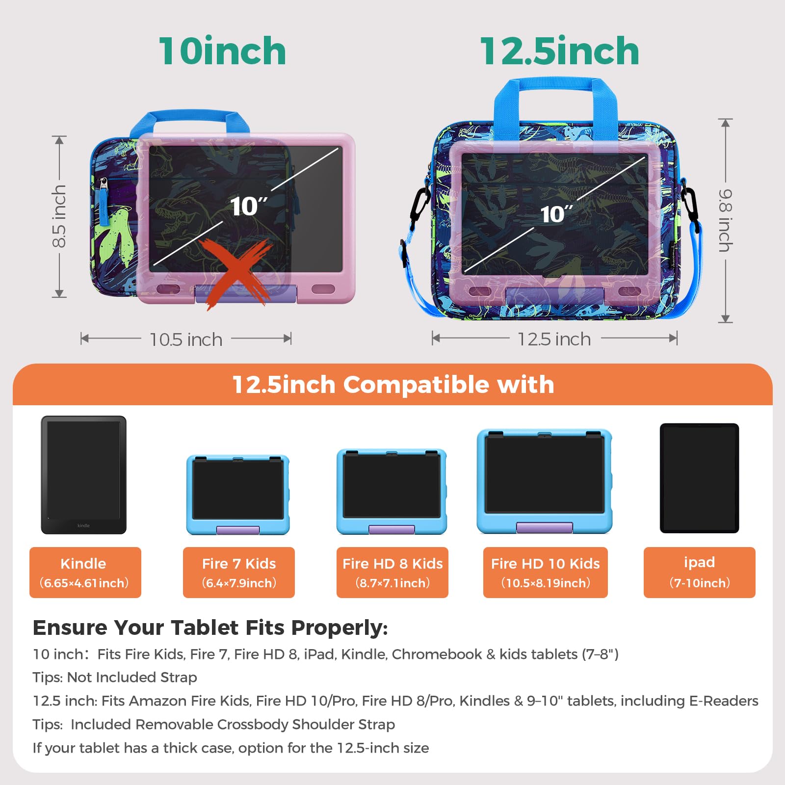 Choco Mocha Kids Tablet Sleeve Bag for Boys & Girls (10-12.5 Inch) - Protective Case for iPad, Kindle, Samsung Tabs - Perfect for School, Travel & Home Use