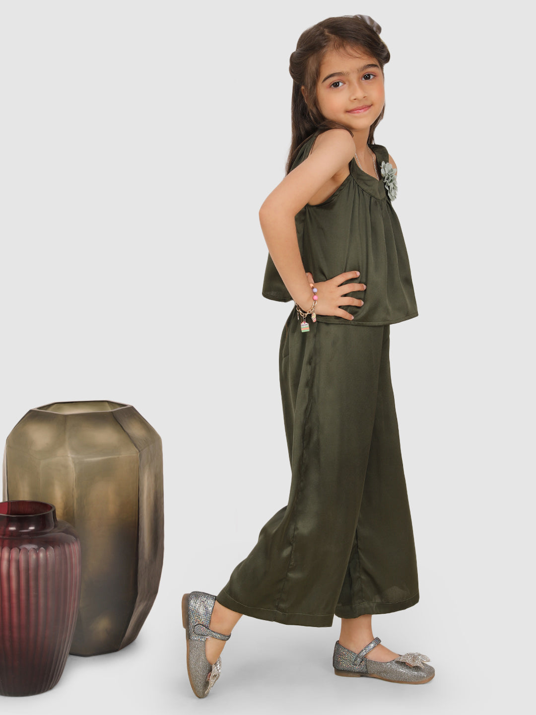 Floral Embroidered Women's Blouse & Culotte Set in Green - Perfect for Spring Outfits, Casual Wear & Office Attire