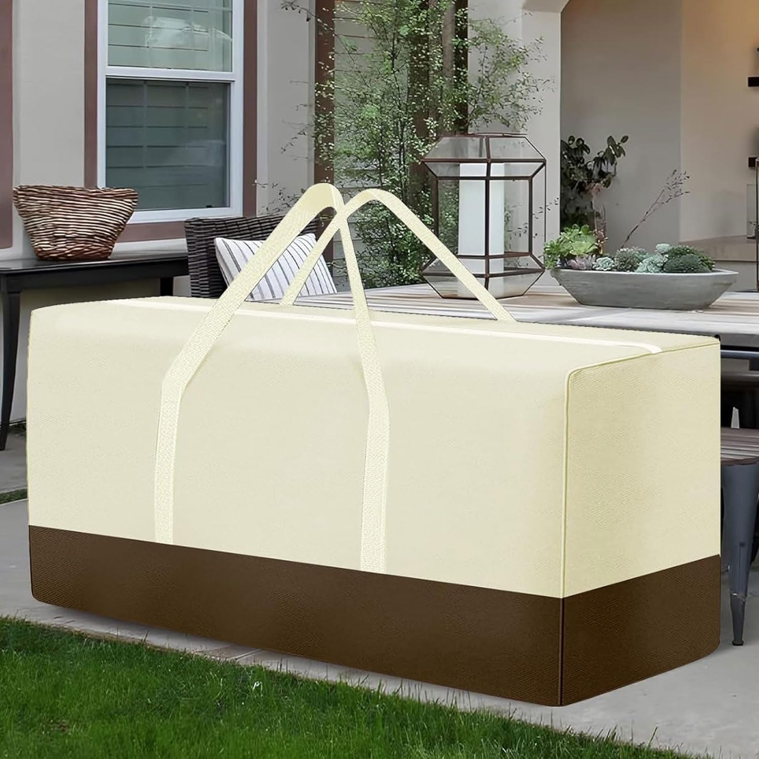 Extra Large Waterproof Outdoor Cushion Storage Bag with Handles & Zipper - 68 x 30 x 20 Inch Beige - Perfect for Patio Furniture, Deck Chairs, Poolside Loungers & Seasonal Cushion Protection