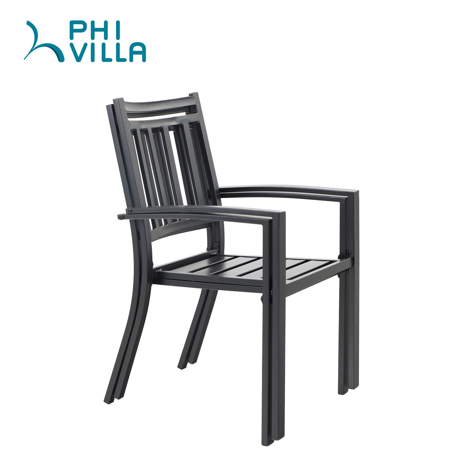 PHI VILLA 5-Piece Outdoor Dining Set - 4 Metal Patio Chairs & 1 Rectangular Umbrella Table - Durable Bistro Furniture for Backyard, Garden, Poolside & Restaurant Outdoor Seating