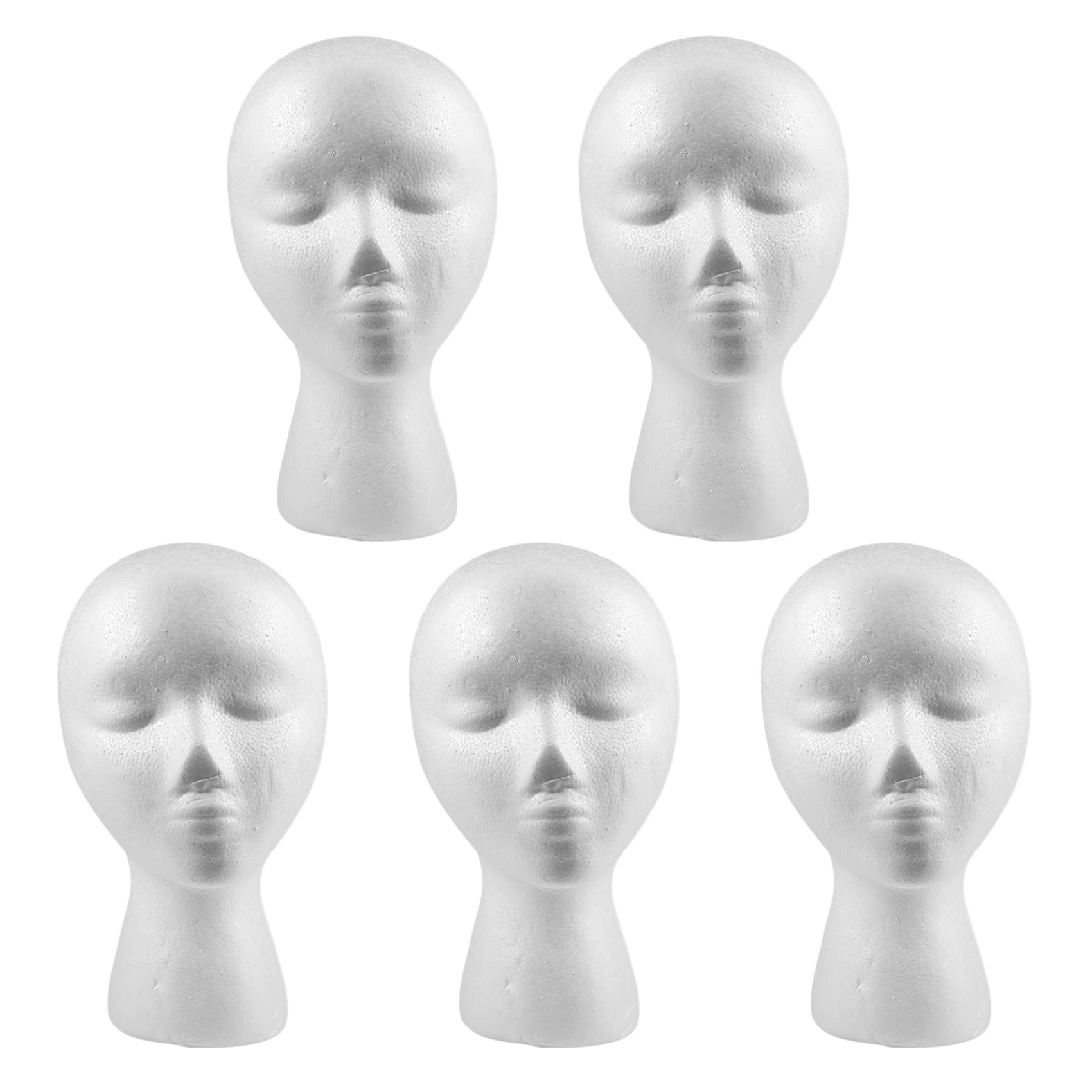 5PCS Female Foam Mannequin Head Display Stand - 27.5 x 52cm Polystyrene Wig Cap Headphone Holder for Retail Store, Salon & Window Display