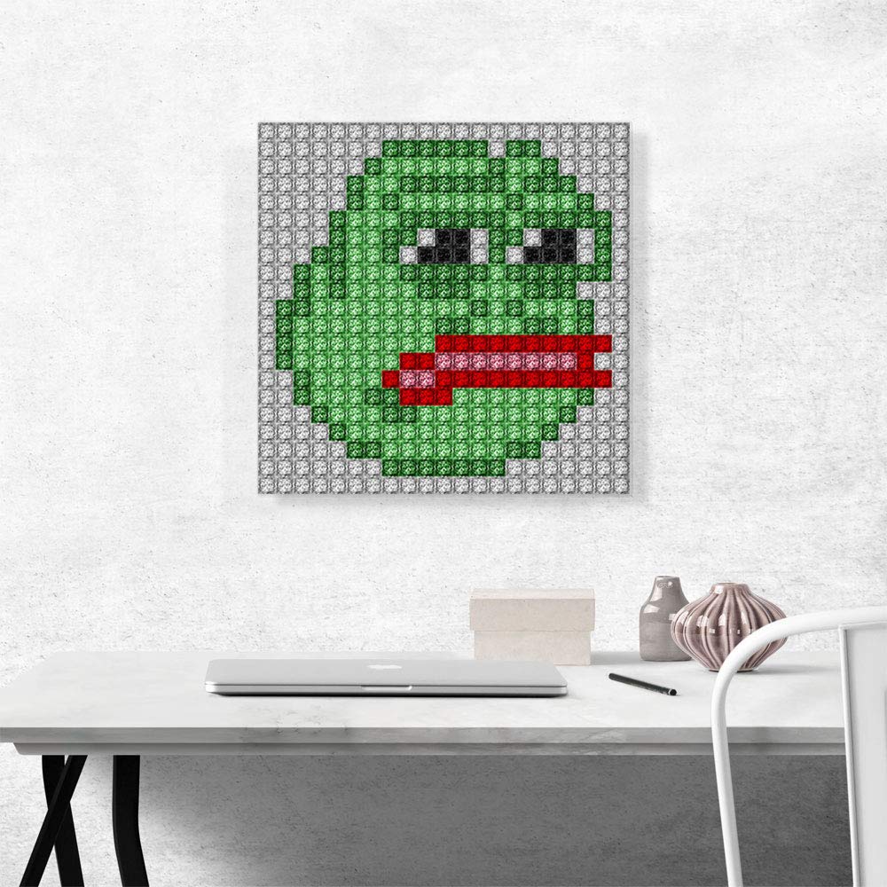 ARTCANVAS Pepe the Frog Funny Emoticon Pixel Art Canvas Print - 18x18 Inch Stretched Framed Wall Decor Painting, Giclee Poster for Gaming Room, Meme Lover Gift & Pop Culture Home Decor