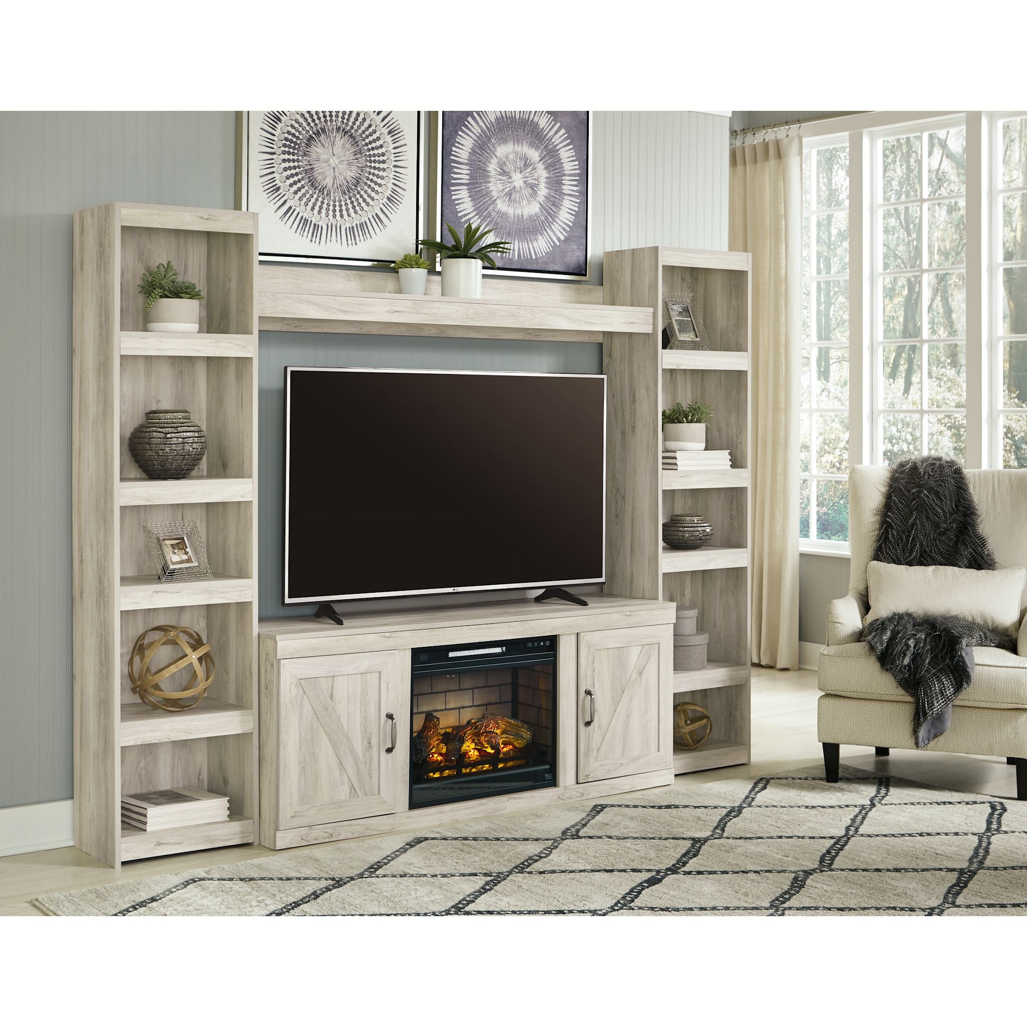 Bellaby 5-Piece Entertainment Unit TV Stand Set - Whitewash Finish for Living Room, Home Theater & Media Storage