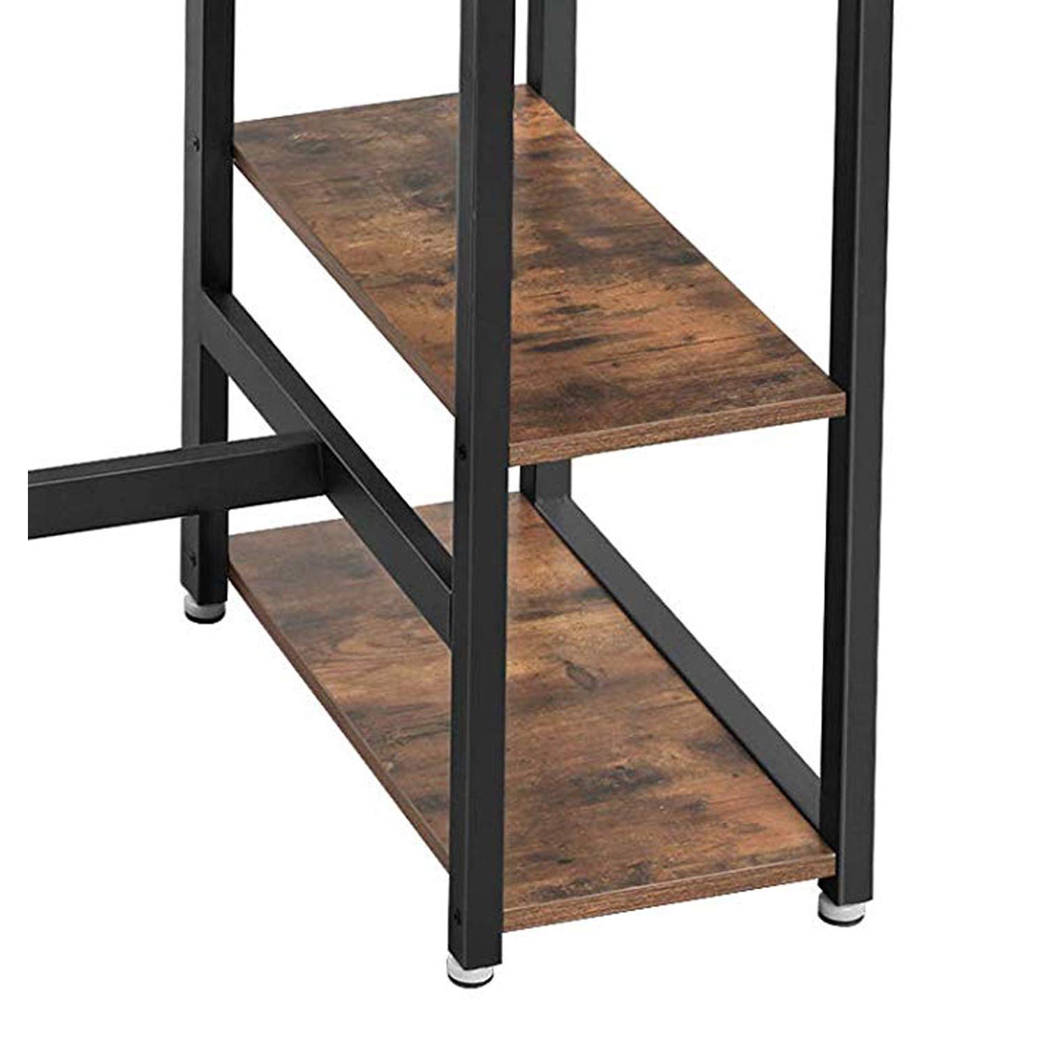 Benjara Wood and Metal Frame Bar Counter with 3 Shelves - Brown and Black - Perfect for Home Bars, Kitchen Islands, and Entertainment Areas