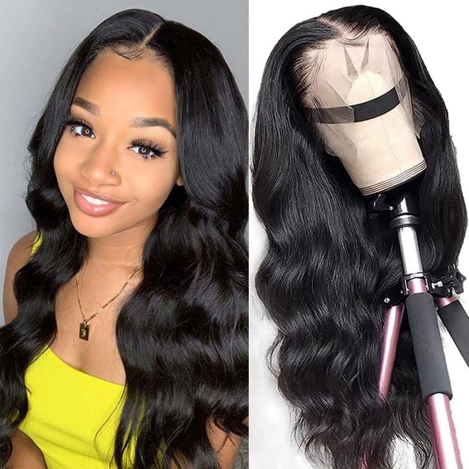 13x4 Body Wave Lace Front Wigs Human Hair for Black Women - 24 Inch Pre Plucked Bleached Knots with Baby Hair, 150% Density 10A Unprocessed Virgin Hair | Natural Color Body Wave Wigs for Daily Wear, Parties & Special Occasions