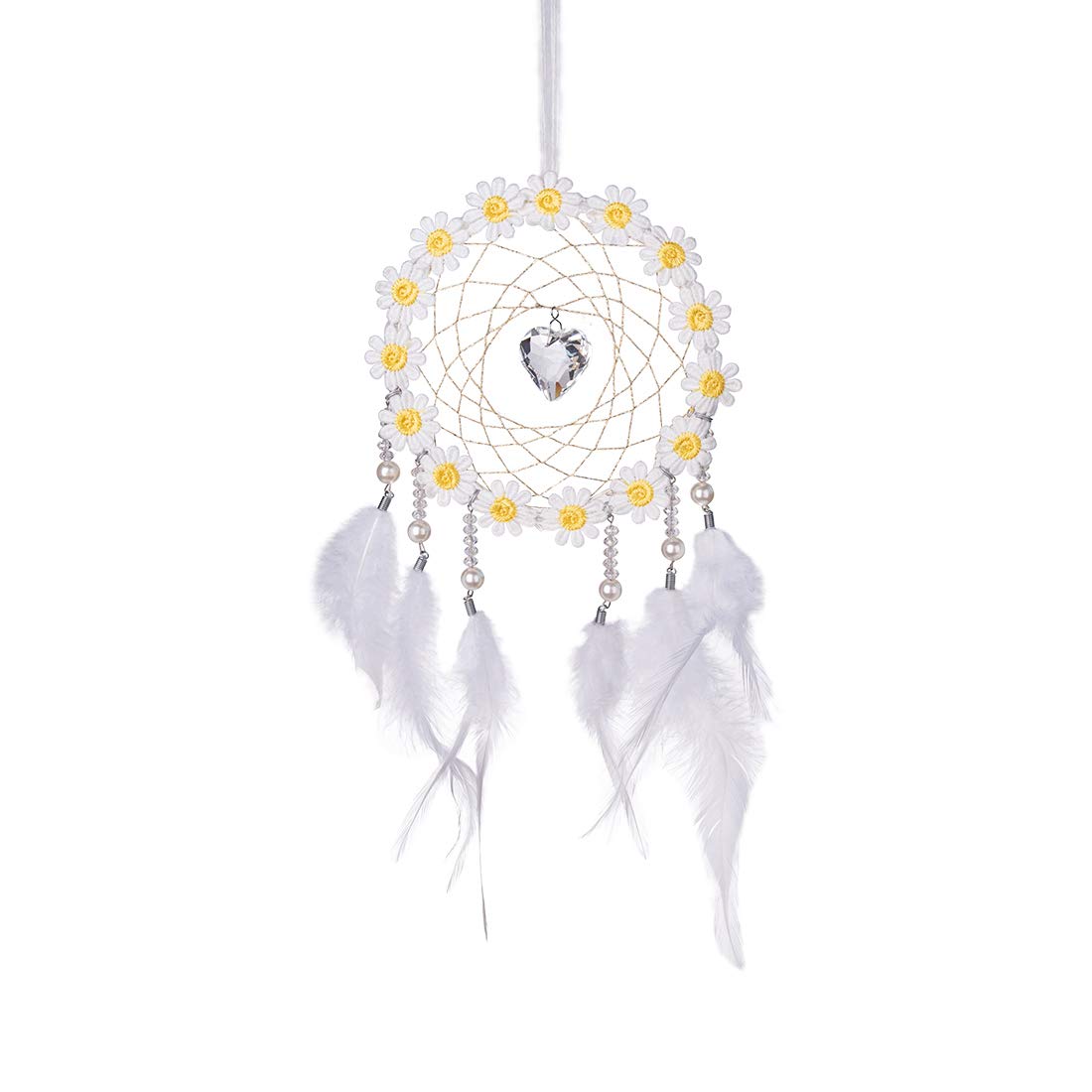 Yellow Flower Feather Hanging Suncatcher with Crystal Prisms - Rainbow Maker Window Decor, Garden Ornament & Unique Gift for Home, Wedding, Baby Shower