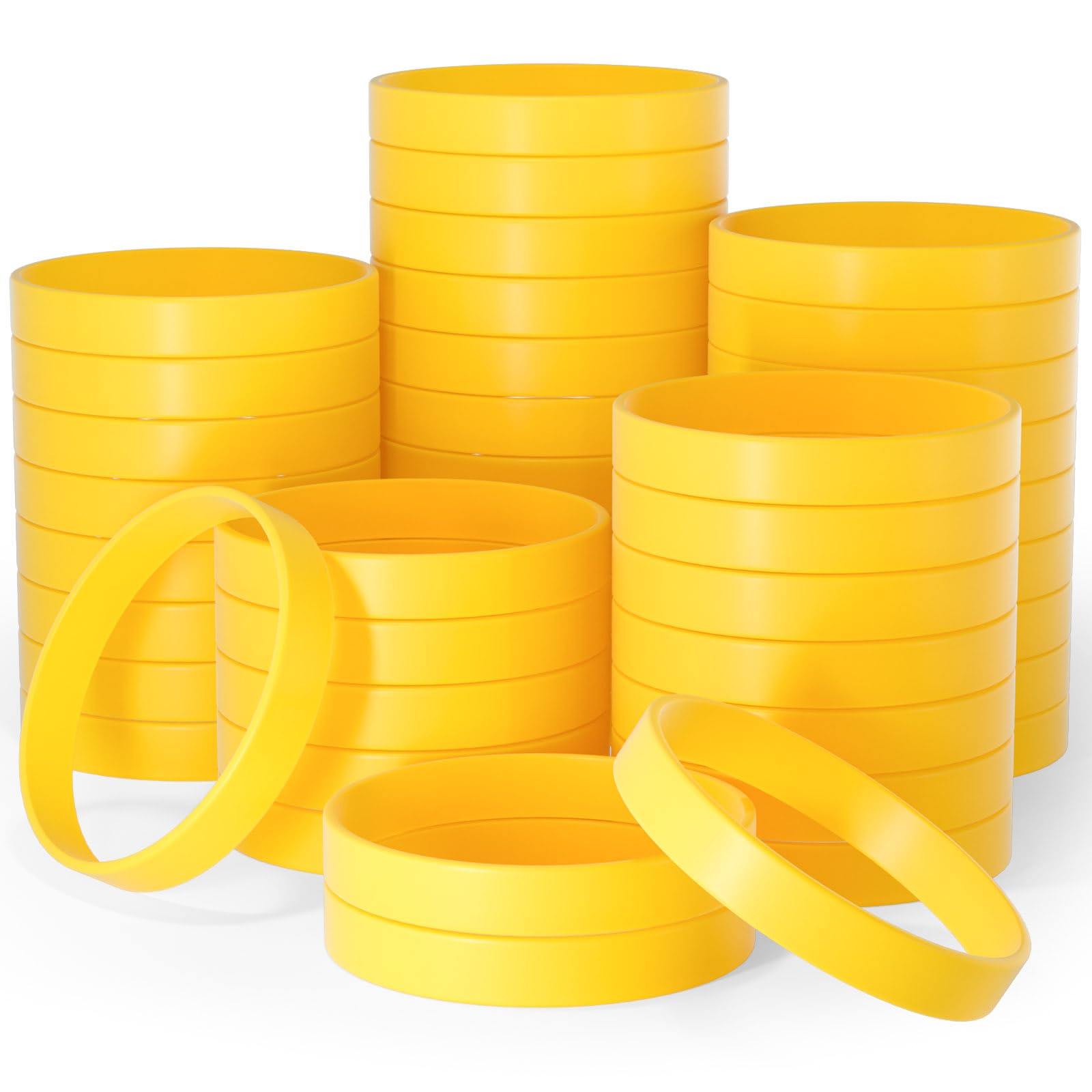 60 Pack Yellow Rubber Bracelets - Unisex Sports Wristbands for Teams, Parties & Fashion Accessories - Perfect for Team Events, Fundraisers, and Wrist Decorations