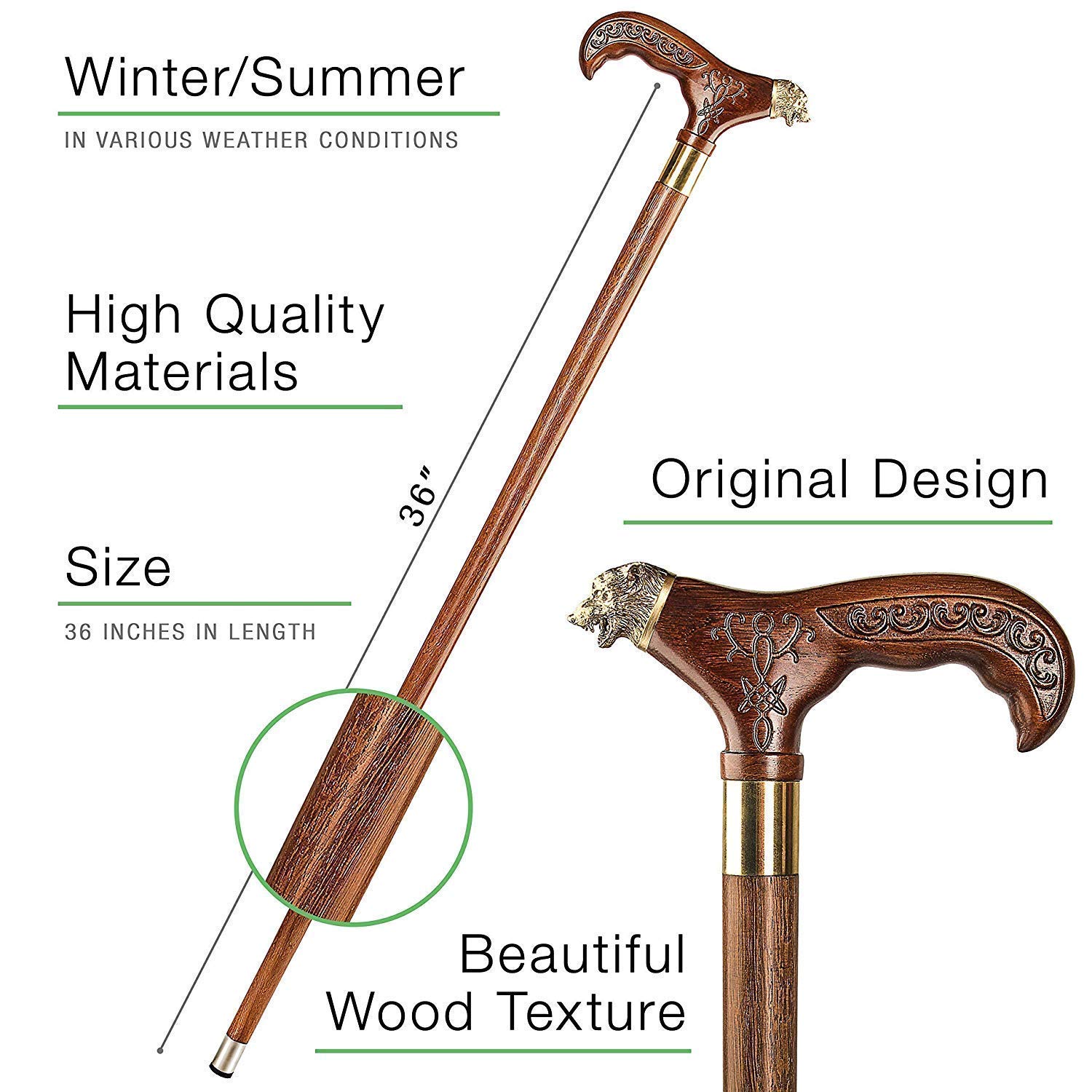 Handmade Personalized Wolf Design Wooden Walking Cane for Men - Premium Hand Carved Hiking Stick - Perfect Gift for Outdoorsmen, Elderly & Hikers - Ideal for Hiking, Travel & Daily Support