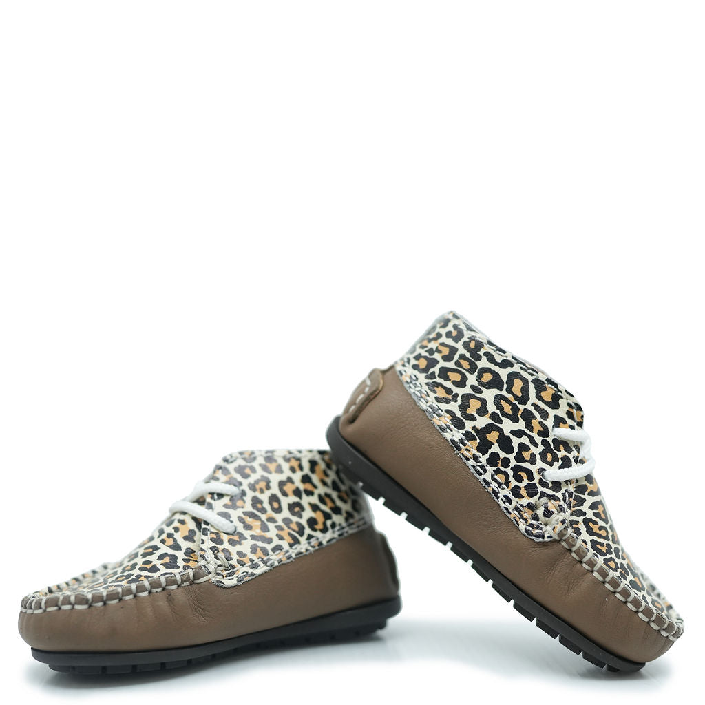Atlanta Moccasin Taupe Leopard Baby Booties - Soft Leather First Walkers for Newborns & Infants - Perfect for Special Occasions & Photo Shoots