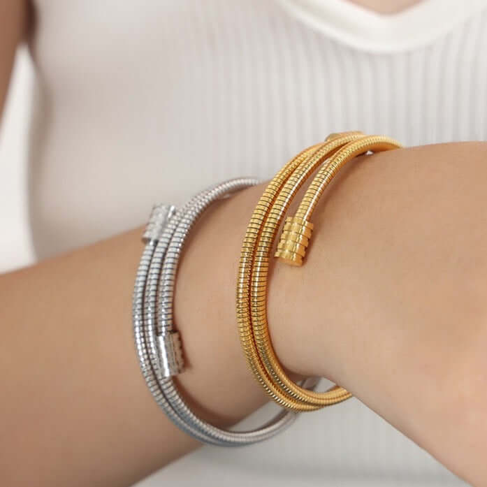18K Gold Multi Layer Stackable Bangle Bracelet for Women - Elegant Arm Cuff Jewelry for Parties, Weddings & Everyday Wear | Z284