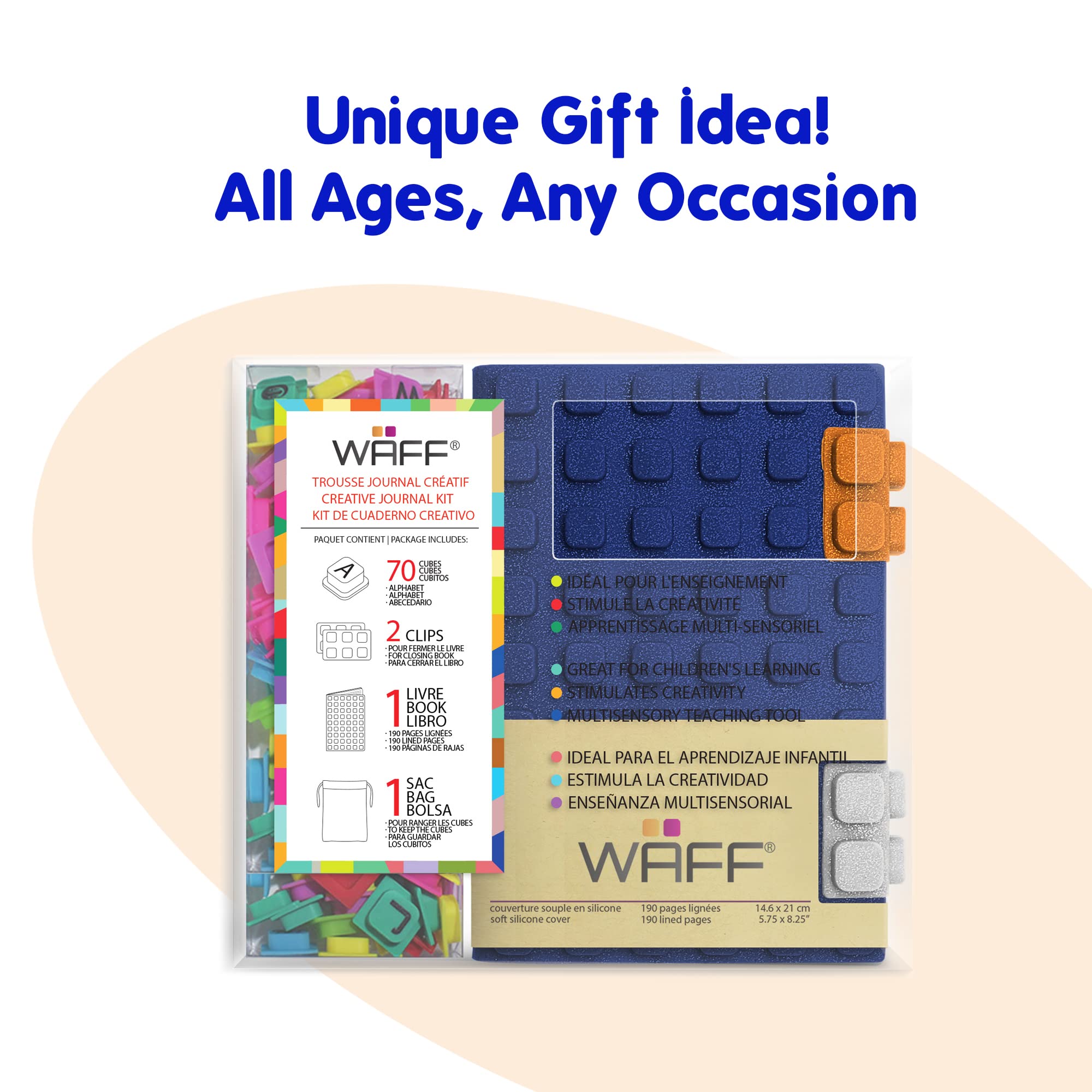 WAFF Boys Navy Blue 190 Page A6 Notebook - Refillable DIY Journal with 70 Lego-Style Cubes, Blank & Lined Pages, Lockable Diary for Kids 8-12 | Perfect Birthday Gift, School Journal & Creative Writing Notebook for Boys