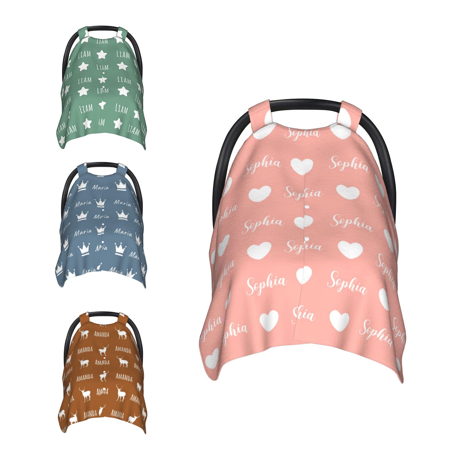 Personalized Baby Car Seat Cover with Name & Cute Icon - Custom Minky Nursing Canopy for Infant Car Seat - Soft Breastfeeding Cover for Boys & Girls - Perfect for Travel, Shopping & Outdoor Protection