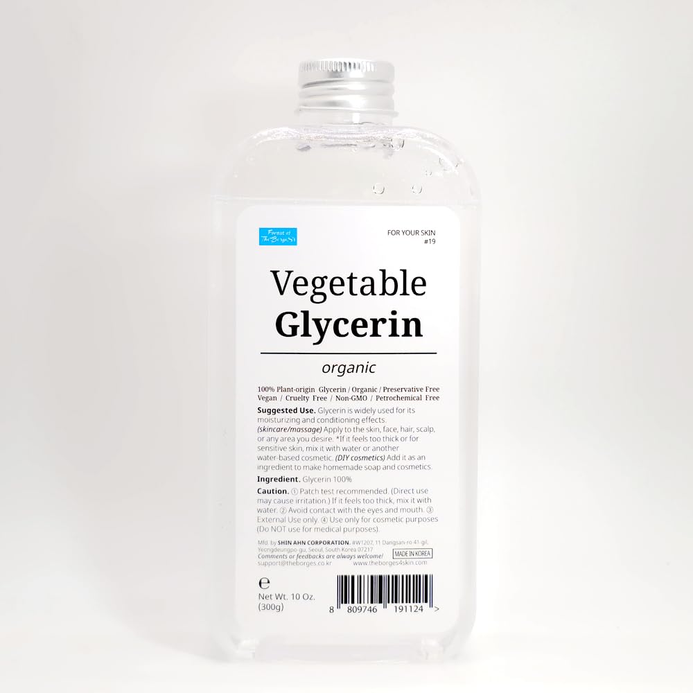 Organic Vegetable Glycerin 10 oz (300g) - USDA Certified Pure Glycerine for Skin & Hair Care, DIY Cosmetics, Soap Making - Natural Moisturizer for Dry Skin, Scalp & Homemade Beauty Products