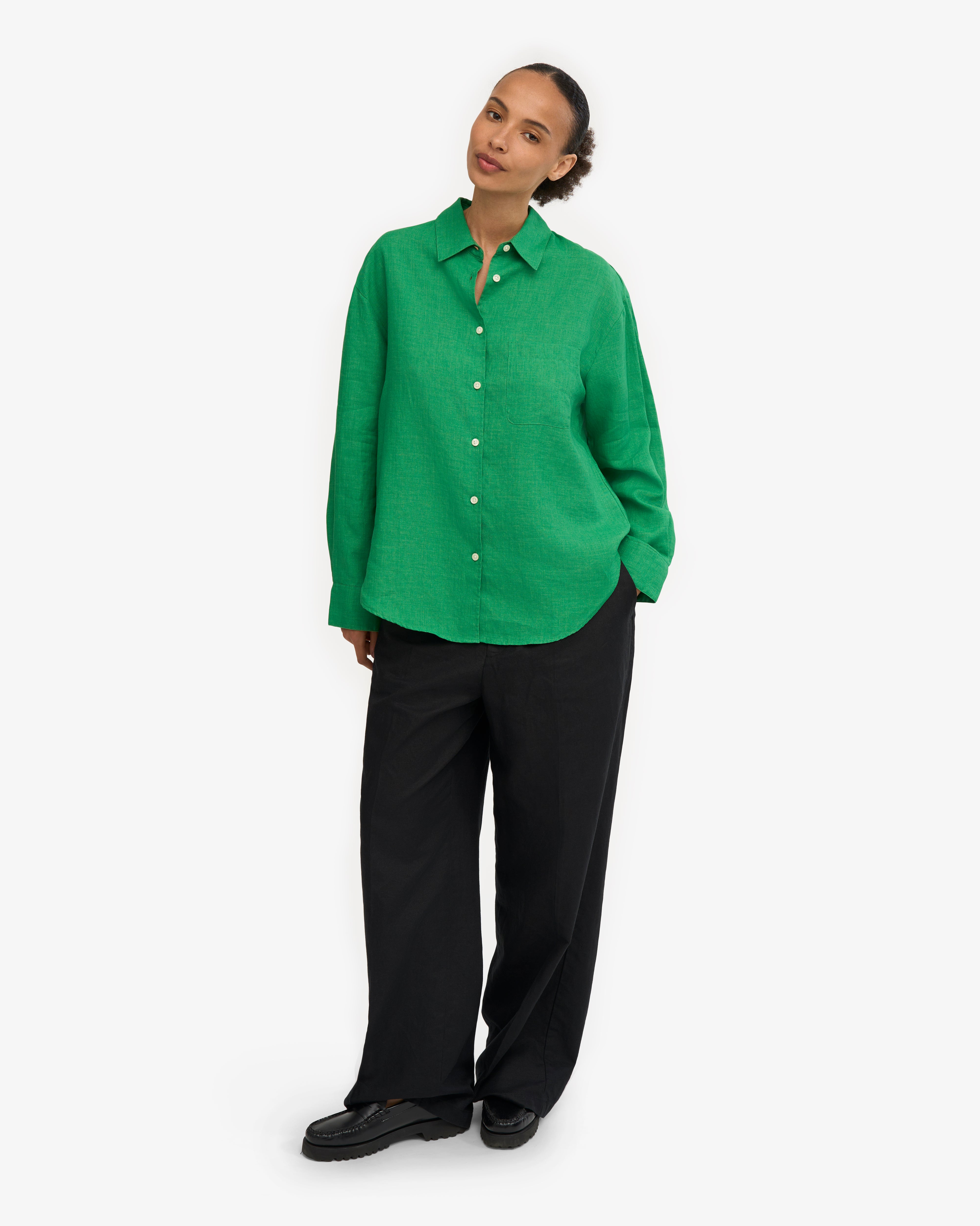 Stylish Linen Oversized Shirt in Kelly Green | Breathable & Comfortable Summer Top for Women | Perfect for Casual Outings, Beach Cover-ups & Boho Fashion