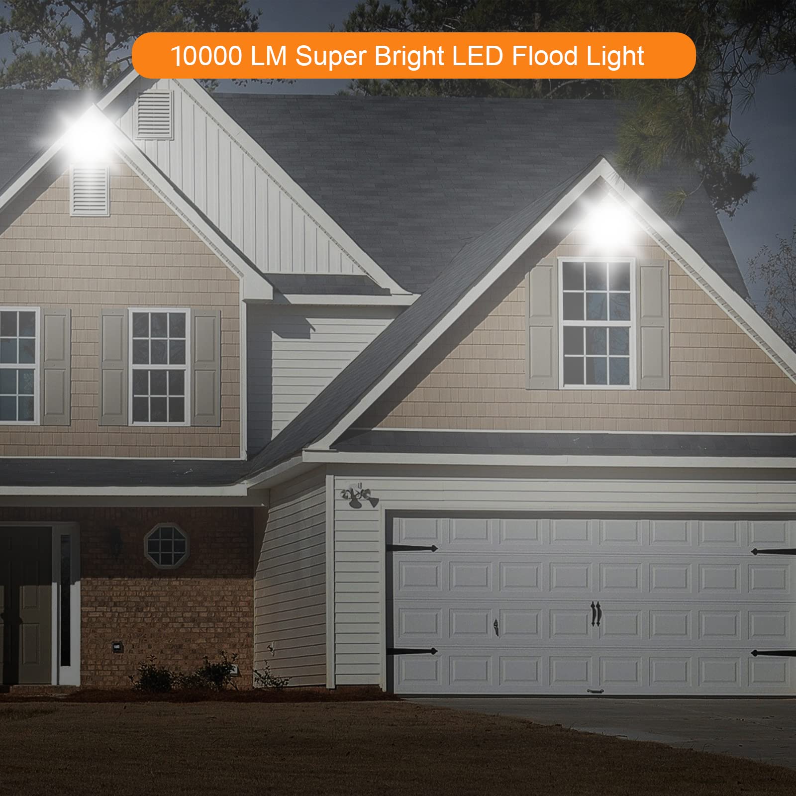 100W LED Flood Lights - 10,000LM Super Bright Outdoor Security Lights, IP66 Waterproof - 5000K Daylight White for Yard, Garden, Garage, Playground, Stadium & Parking Lot Lighting | Energy Efficient Commercial & Residential Use