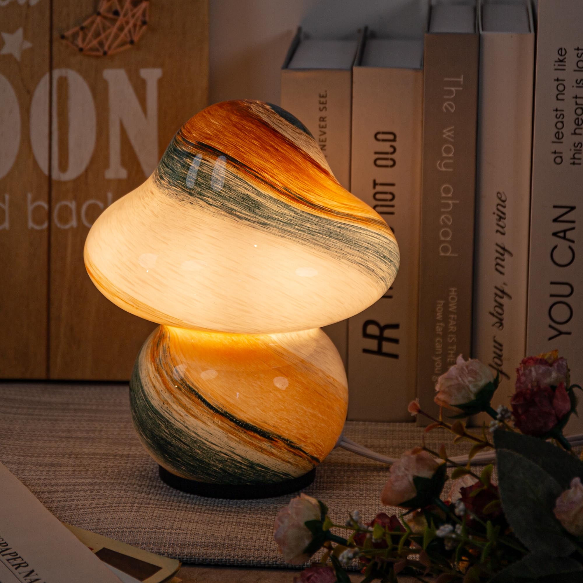 Coosa Mushroom Lamp - Stepless Dimmable Glass Night Light with Included Bulb, Cute Small Bedside Table Lamp for Home Decor, Study, Living Room & Bedroom - Perfect for Reading, Relaxation and Gift Giving