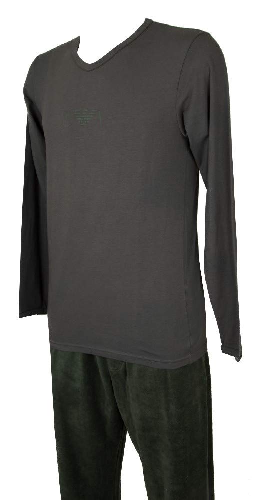 Emporio Armani Men's Fleece Pajama Set - Soft Long Sleeve Top & Pants in Medium Grey (Size Medium) | Warm Winter Sleepwear for Men | Perfect for Lounging at Home, Cold Weather & Holiday Gifts | Cozy Nightwear for Relaxation & Sleep Comfort