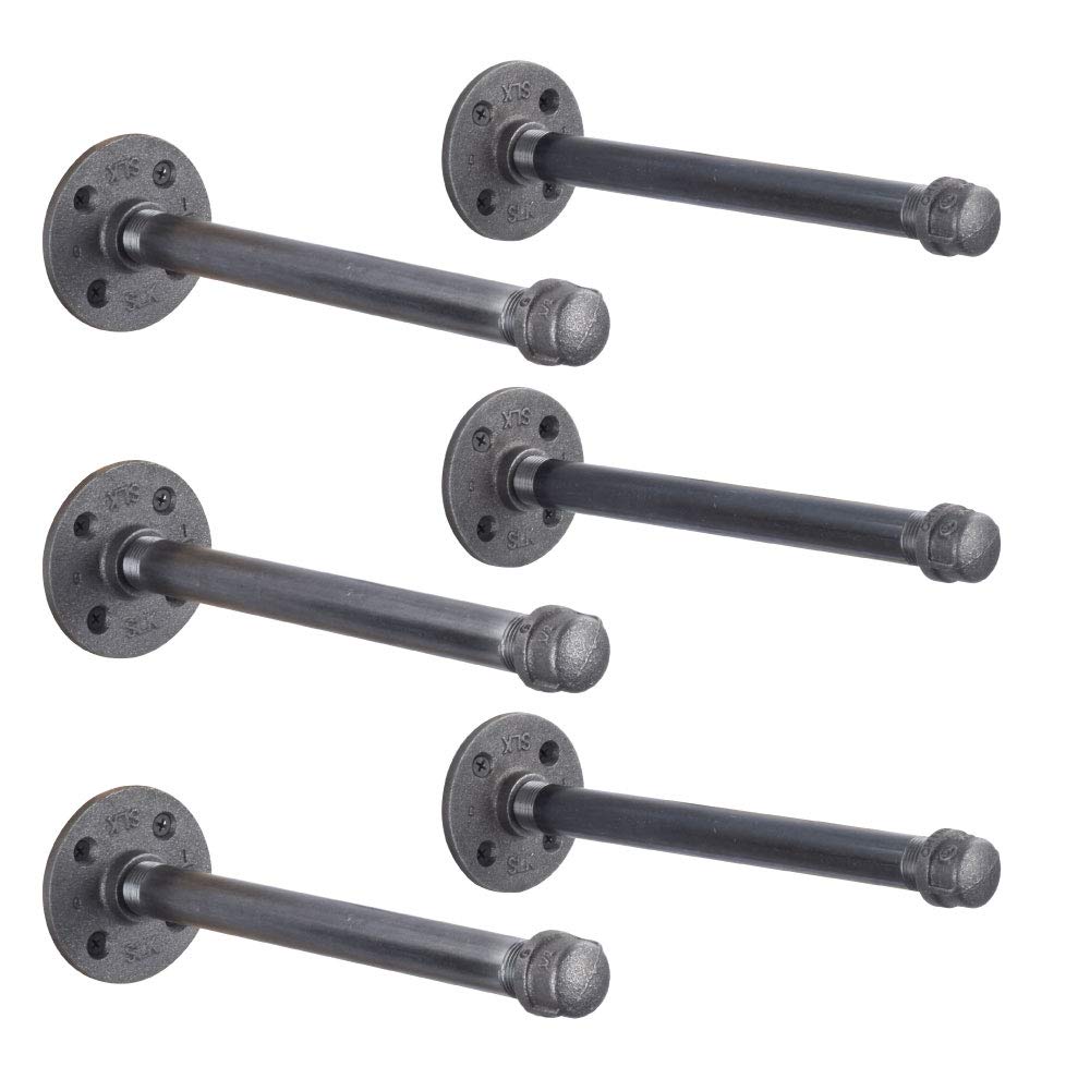 Industrial Pipe Shelf Brackets - Set of 2, Heavy Duty Steel Grey Iron Pipe Fittings for Floating Shelves, Wall Mounted Shelving, 12 Inch Pipe Flanges (6-Pack) - Perfect for Vintage Home Decor, Loft Style Living Rooms & Industrial Chic Bedrooms