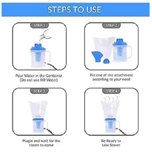 3-in-1 Steam Vaporizer for Cold & Cough Relief - Facial Steamer & Nasal Inhaler with Nozzle | Pore Cleansing & Skin Treatment | Portable Home & Travel Use (Blue, Plastic)