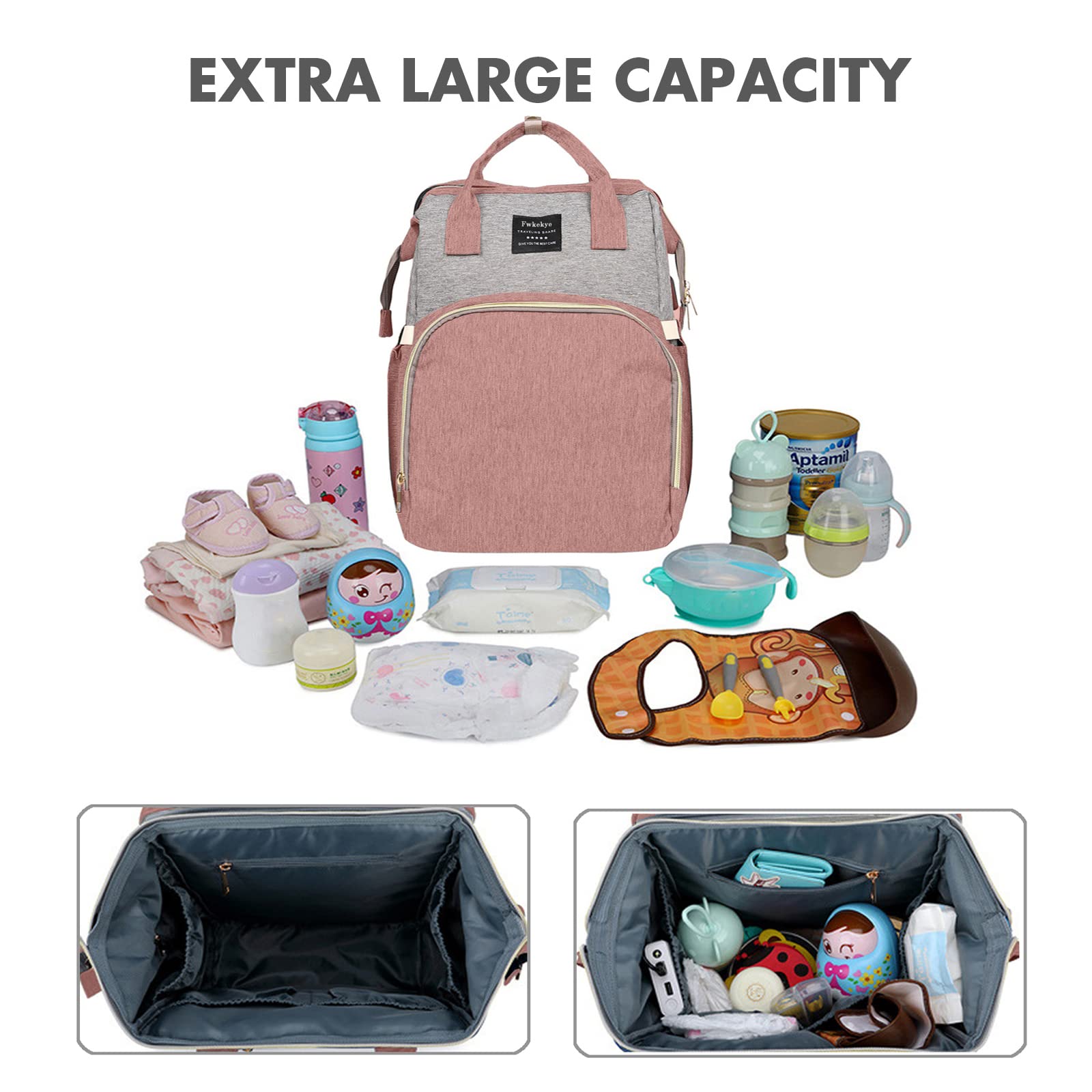 **Baby Diaper Backpack with Changing Station & USB Port - Large Capacity Travel Diaper Bag for Boys & Girls - Perfect Baby Shower Gift & Registry Essential for New Moms (Pink)**    *(Ideal for Travel, Daycare, Park Outings & Hospital Visits)*
