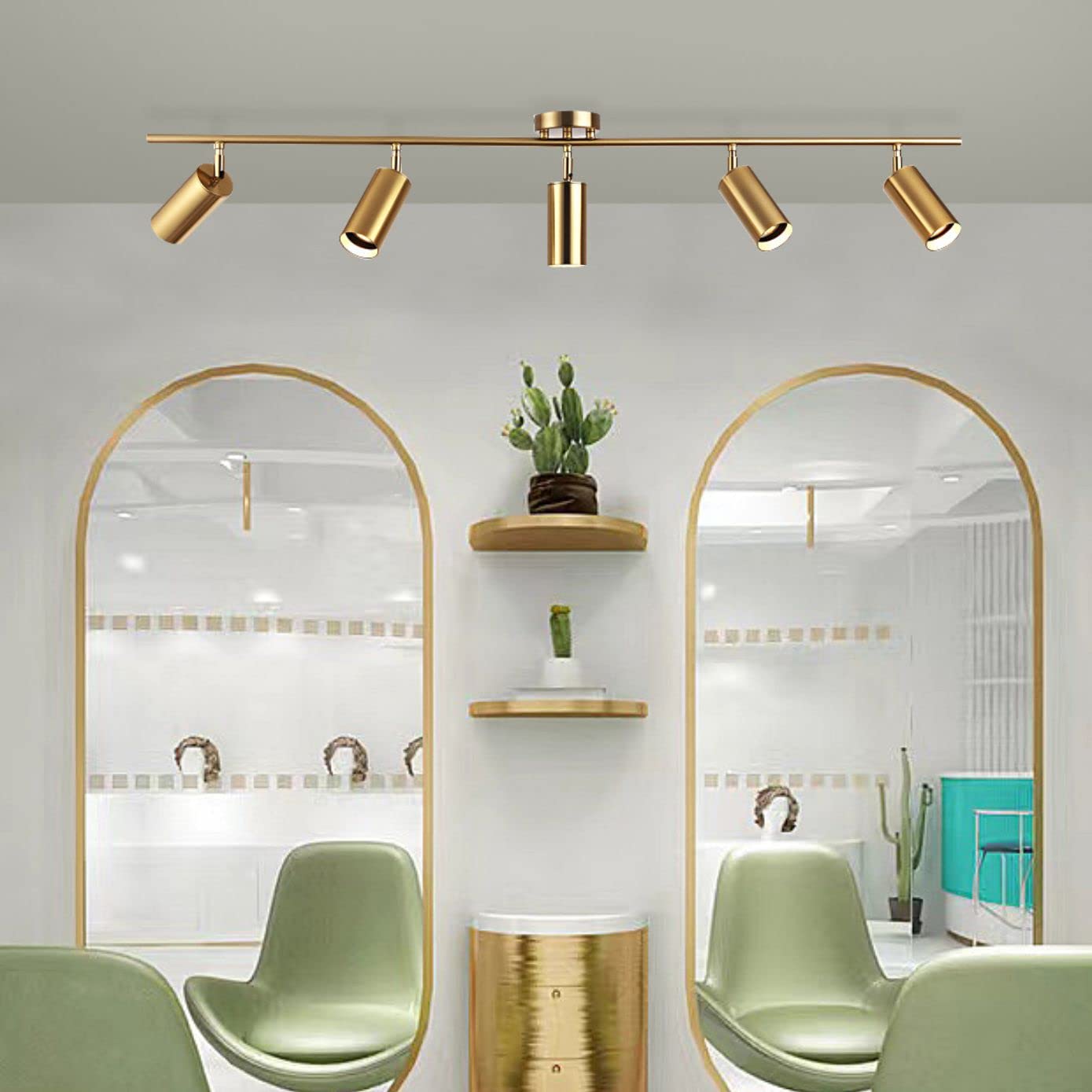 KCO Lighting Modern 5-Lights LED Track Lighting Kit - Brushed Brass Adjustable Flush Mount Ceiling Spotlights for Kitchen, Dining Room & Living Room - Mid Century Gold Light Fixture (5 Lights) - Perfect for Task Lighting and Accent Illumination