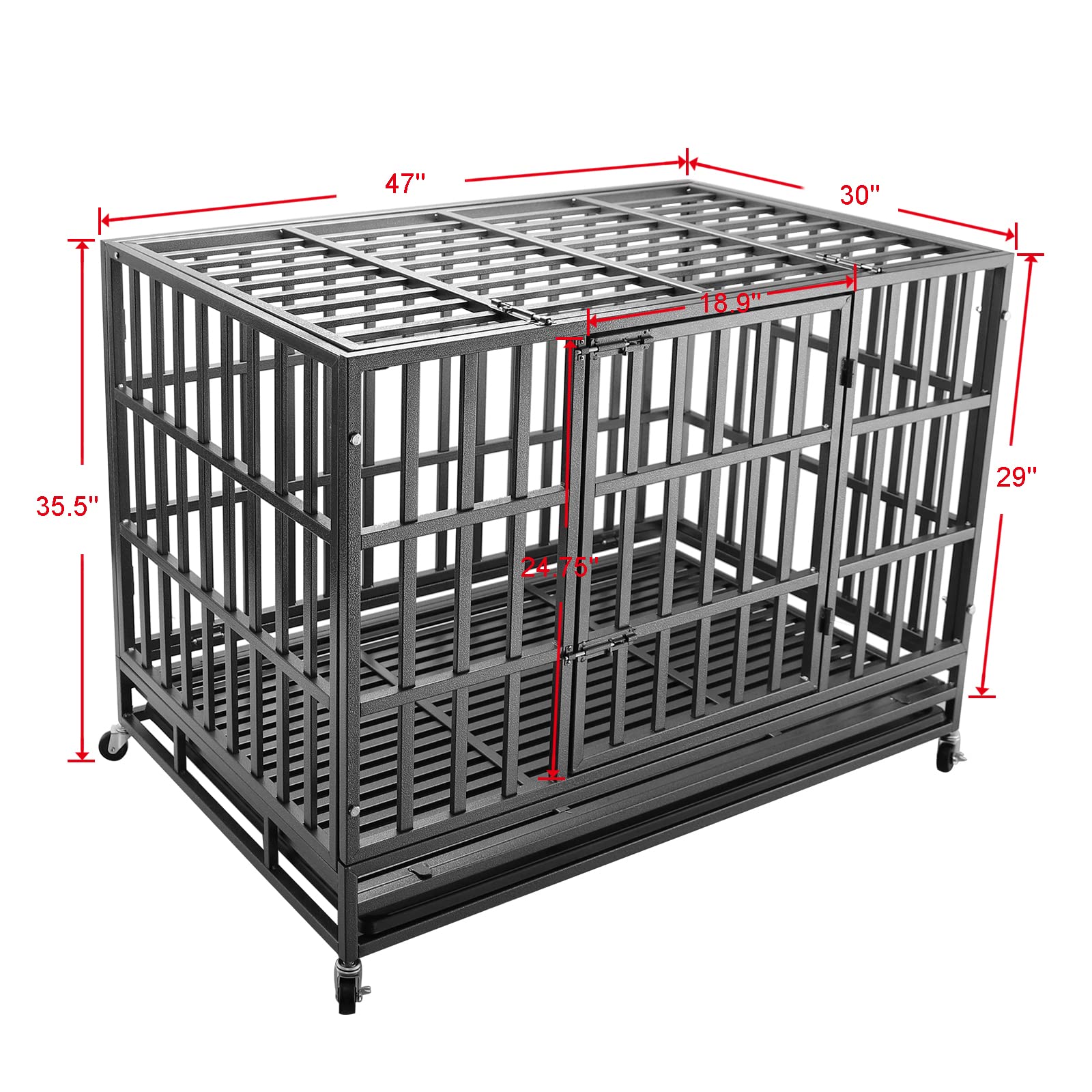 Confote 47-Inch Heavy Duty Dog Kennel - Strong Metal Dog Cage & Pet Crate for Medium & Large Breeds with 4 Lockable Wheels & Removable Tray | Indoor/Outdoor Use, Travel, Home Security, Vet Visits & Training